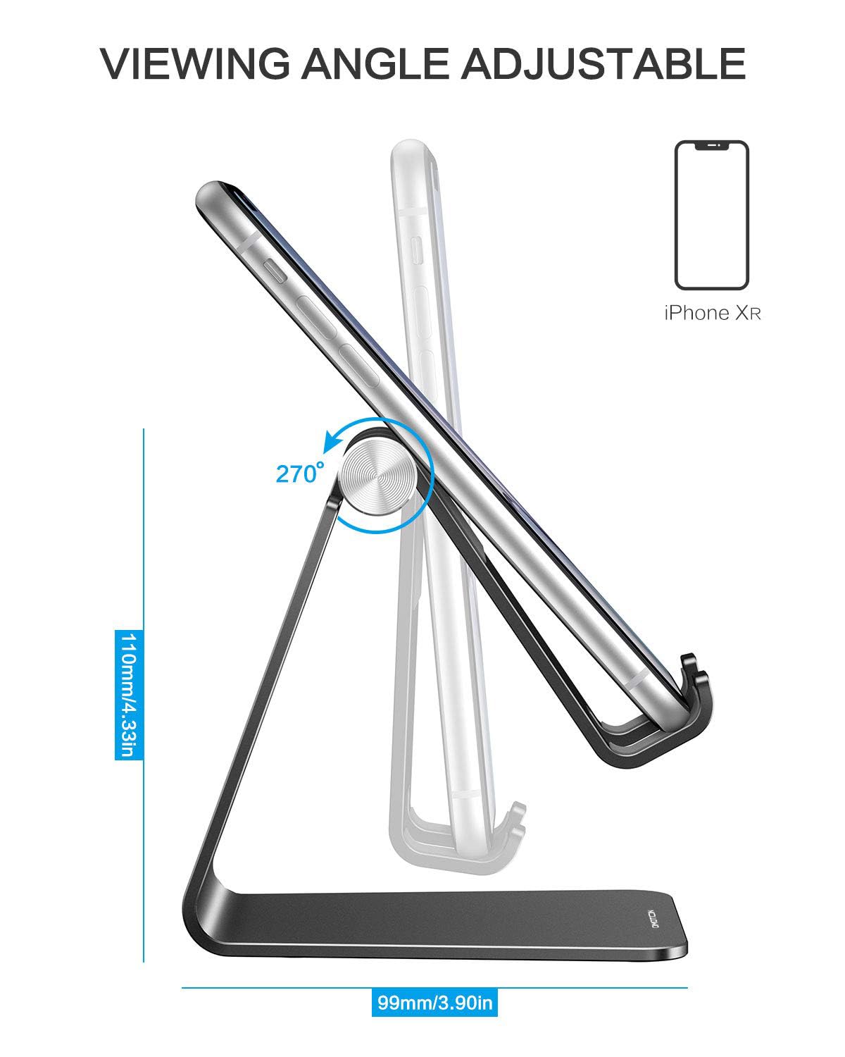 Omoton Adjustable Cell Phone Stand, C2 Aluminum Desktop Phone Holder Dock Compatible With Iphone 11 Pro Max Xs Xr 8 Plus 7 6, Sa