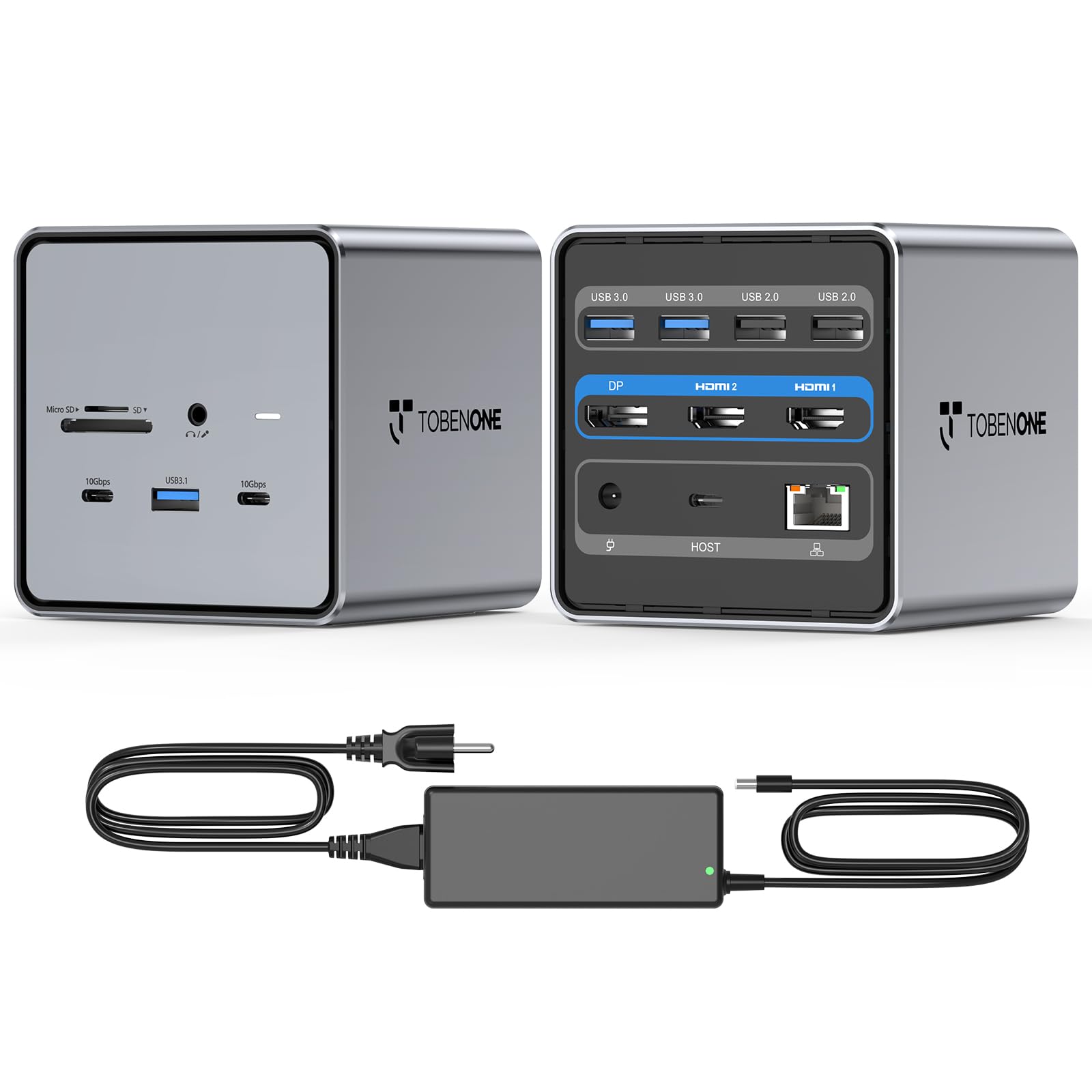 TobenONE USB C Docking Station Dual/Triple Monitor, USB C Dock with 150W Power Adapter, 2 HDMI, DP, 2 USB-C 3.2, 5 USB, SD 4.0/T