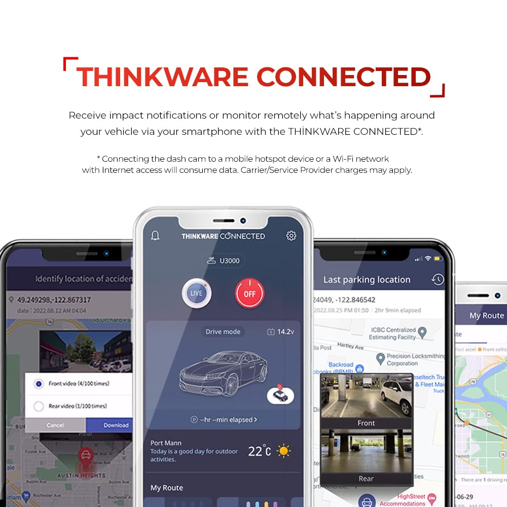 Thinkware U3000, 4K Front Dash Cam, Starvis 2 Sensor Super Night Vision, Car Camera 5Ghz Wi-Fi Gps Radar Buffered Parking Mode,