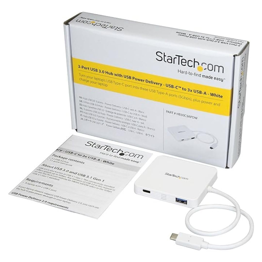 Startech.Com Usb C Hub     Powered     White     3 Port Usb C To Usb A (3X) And Gbe Rj45 (1X)     Usb To Ethernet     Usb Port E