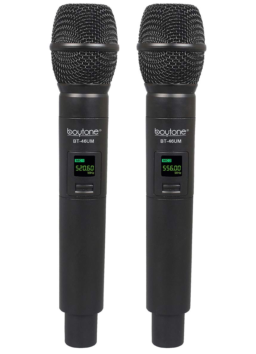 Boytone Bt 46Um Wireless Microphone System, Dual Uhf Cordless Mic Set, Long Distance 150 200Ft,16 Hours Continuous, Fixed Freque
