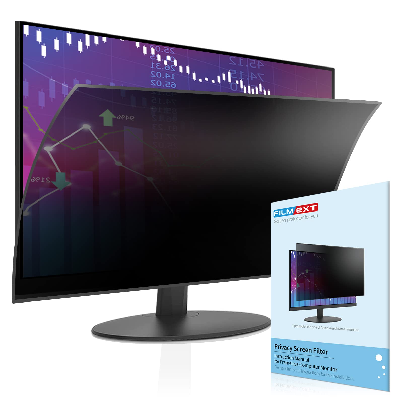 Filmext [2023 Upgrade Removable Computer Privacy Screen Filter For 28 Inch Frameless Monitor, Anti Spy Blue Light Filter, Anti S