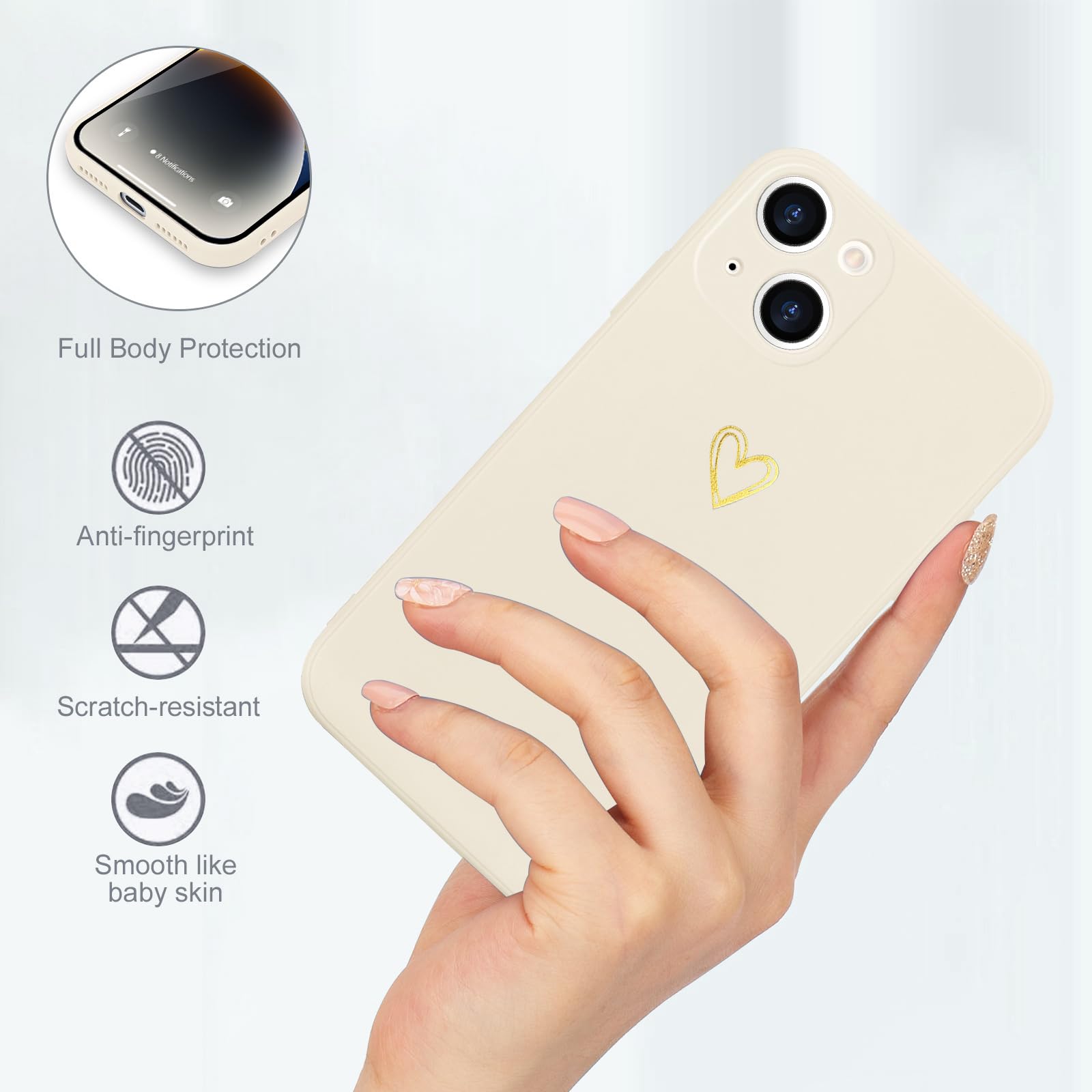 Wirvyuer For Iphone 14 Case Cute Slim Shockproof Phone Case With Wireless Charging Support And Protection, Beige