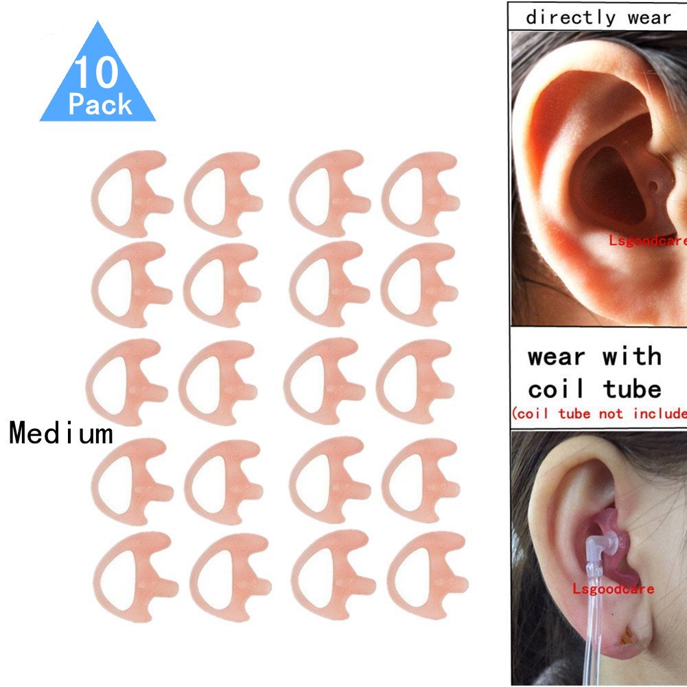 Lsgoodcare 10 Pairs Radio Replacement Earmold Earbud Left And Right Ear Piece Pink Medium For Two Way Radio Acoustic Coil Tube Earpiece   Open Ear Insert Walkie Talkie Earmould Ear Bud Soft Silicone