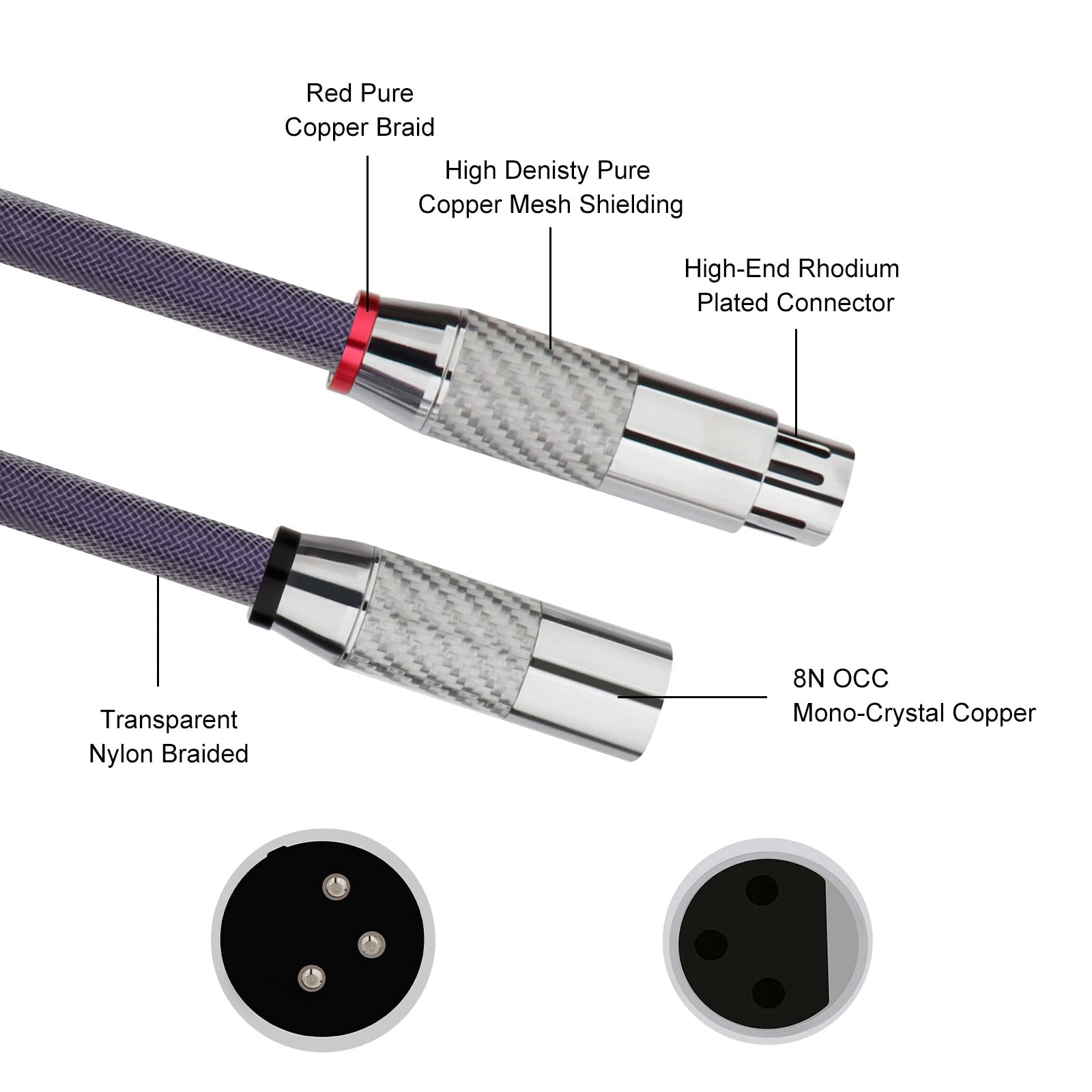 Preffair 1 Pair Xlr Cable 18Awg 8N Occ Copper Audio Interconnect Mic Cord Hifi Balanced 3 Pin Patch Cable Carbon Fiber Rhodium P