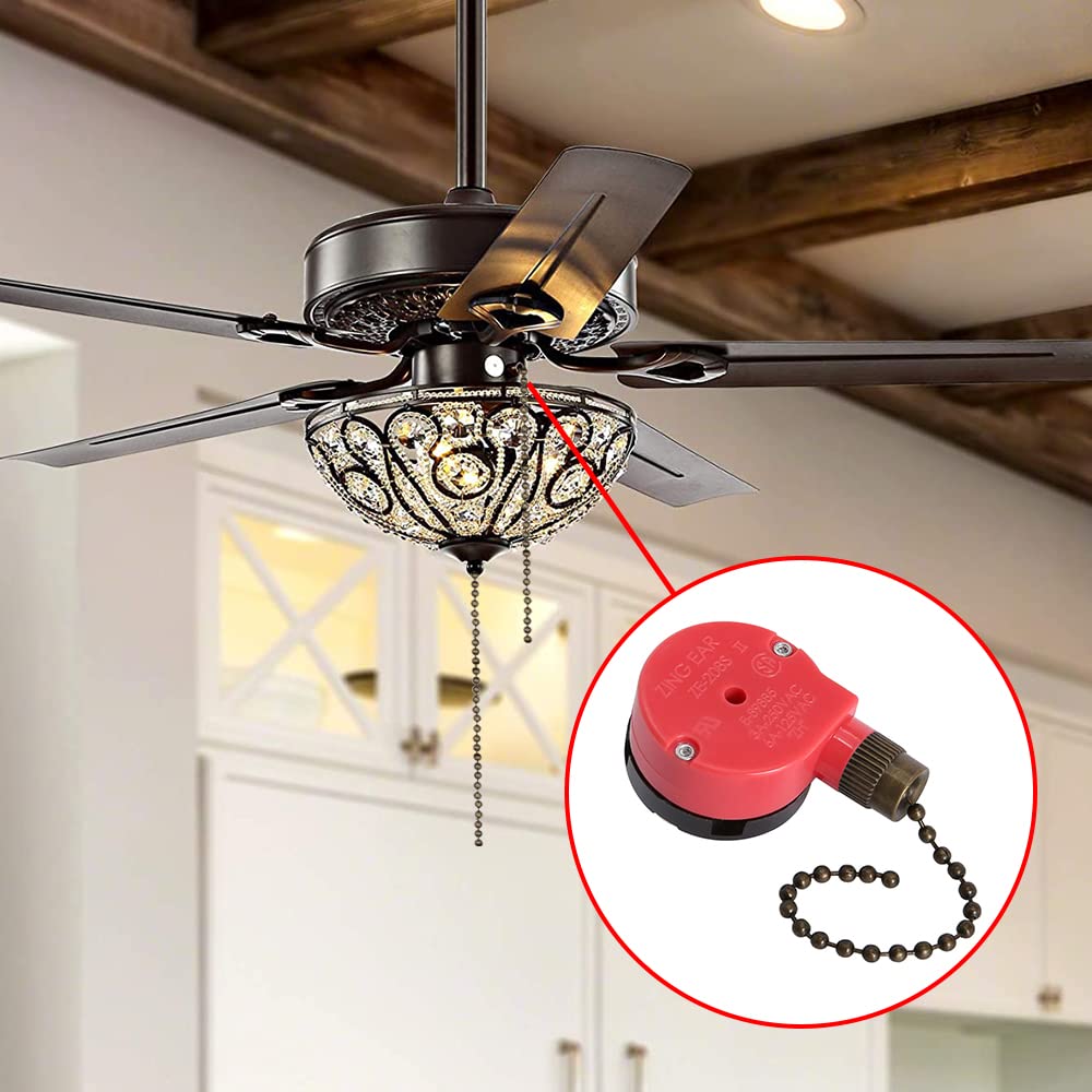 Zing Ear Ze 208S Pull Chain Switch,3 Speed Control Switch Compatible With Hunter Ceiling Fans, Lamps And Wall Lights (Bronze Pul