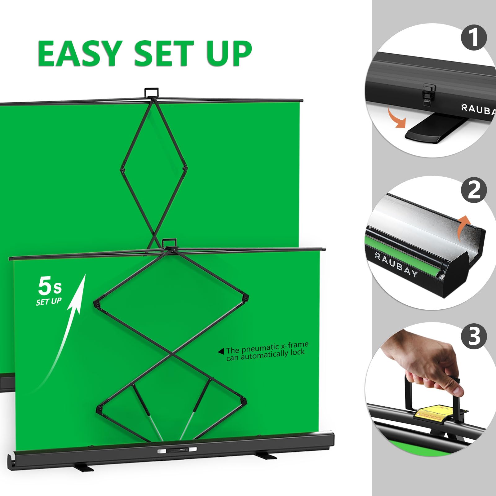 ?Wider Style? Raubay 78.7 X 78.7In Large Collapsible Green Screen Backdrop Portable Retractable Chroma Key Panel Photo Backgroun