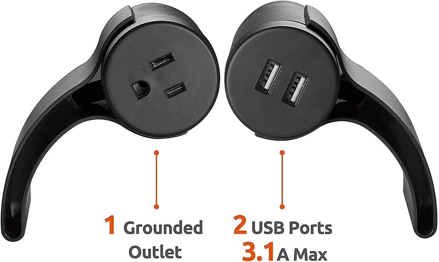 Link2Home Sofa Socket, 10Ft Extension Cord, 1 Outlet, 2 Ports, 3.1A Usb, With Low Profile Plug, Dark Grey