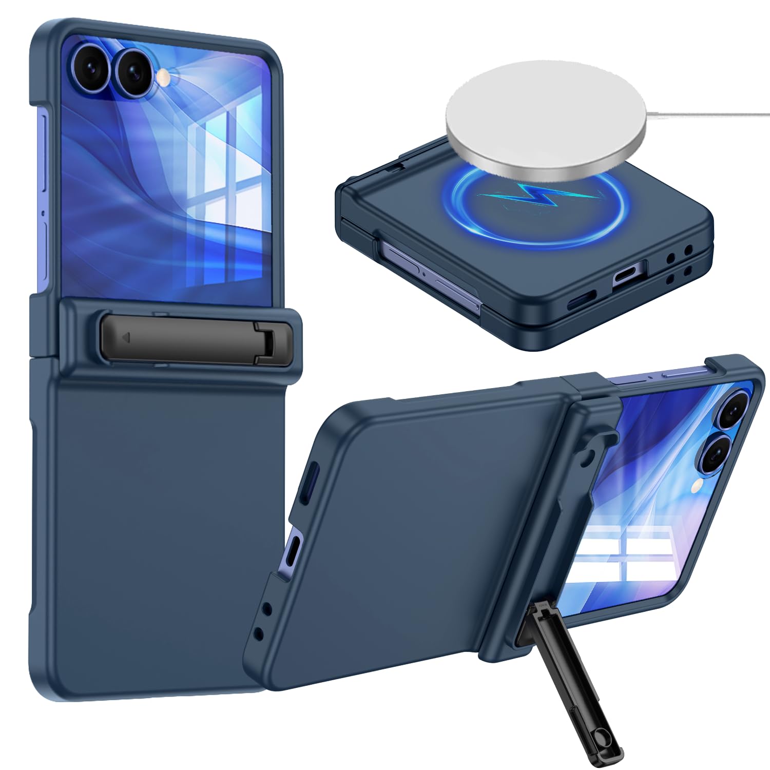 Hekodonk for Galaxy Z Flip 7 Case,[Compatible with MagSafe][Front Screen Protector][Stand][Hinge Protection],Hard PC Matte Slim 