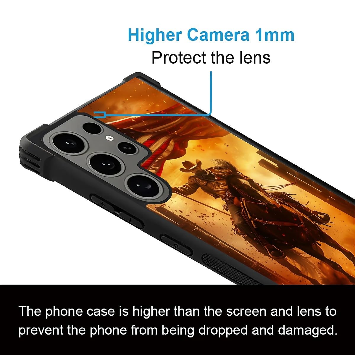 Carloca Compatible With Samsung Galaxy S24 Ultra Case, Horse American Flag Cowboy Pattern For Girl Ultra Protection Shockproof S