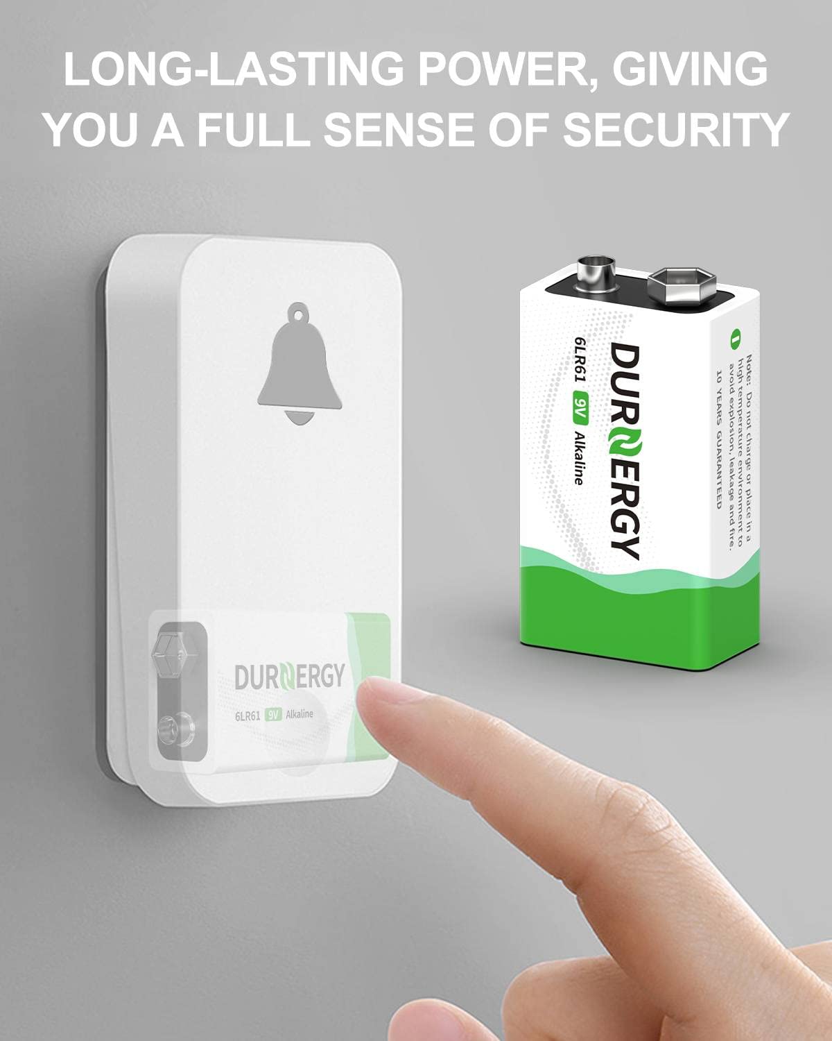 Durnergy 9V Batteries 12 Pack, 10 Year Shelf Life, 9V Battery For Smoke Detector, 9 Volt Power Supply For Guitar Pedals, Square