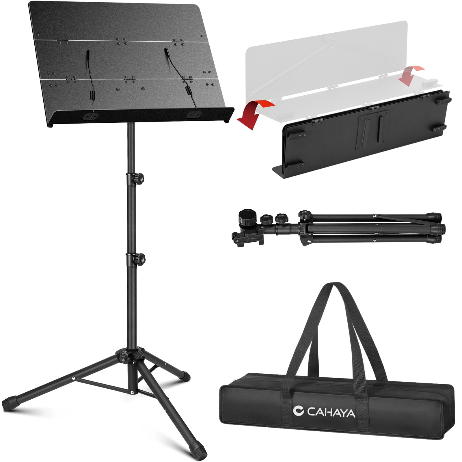 Cahaya Foldable Sheet Music Stand With Tri Fold Panel Portable Music Stand With Carrying Bag Matte Frosted Metal Material Sturdy