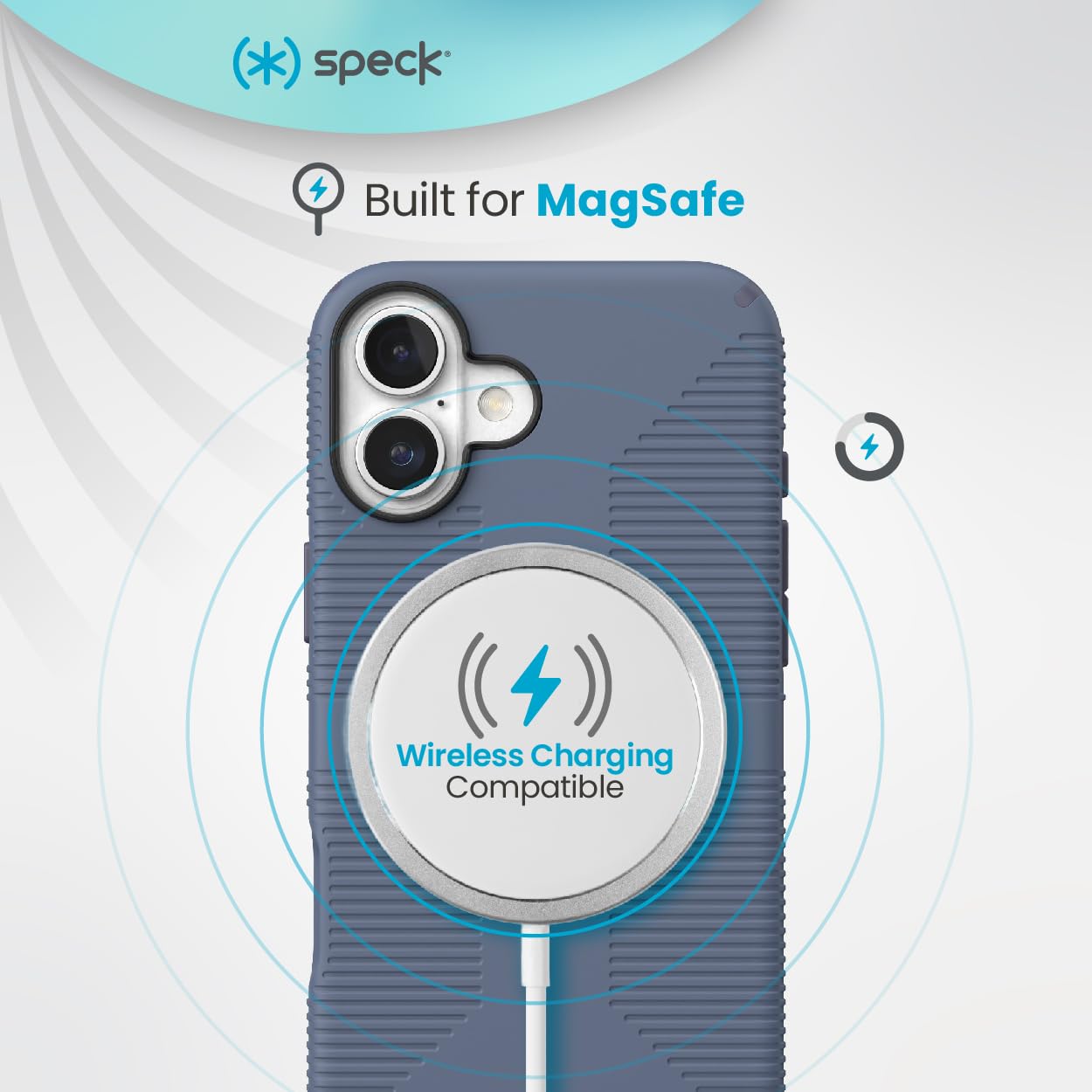 Speck CandyShell Grip Case for iPhone 16 Plus - Slim MagSafe, Mystery Blue/Faded Denim, Polycarbonate, Model 150719-3156