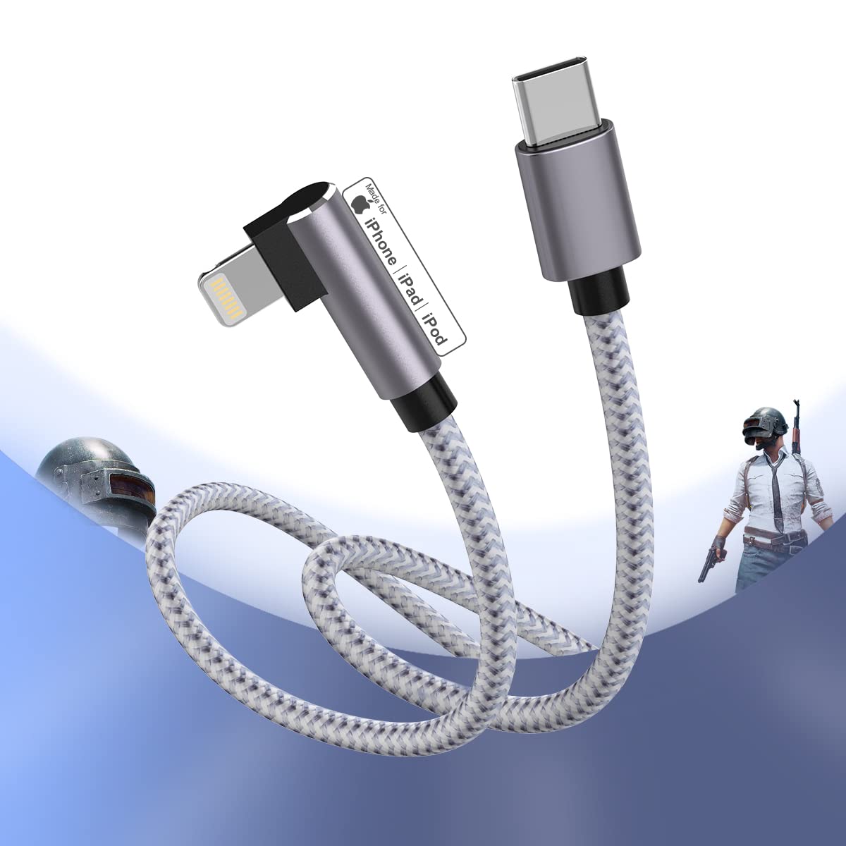 90 Degree Usb C To Lightning Cable 10Ft, Right Angle Iphone 13 Charger Cable Braided Fast Charging Usb To Iphone Charger Cord Mf