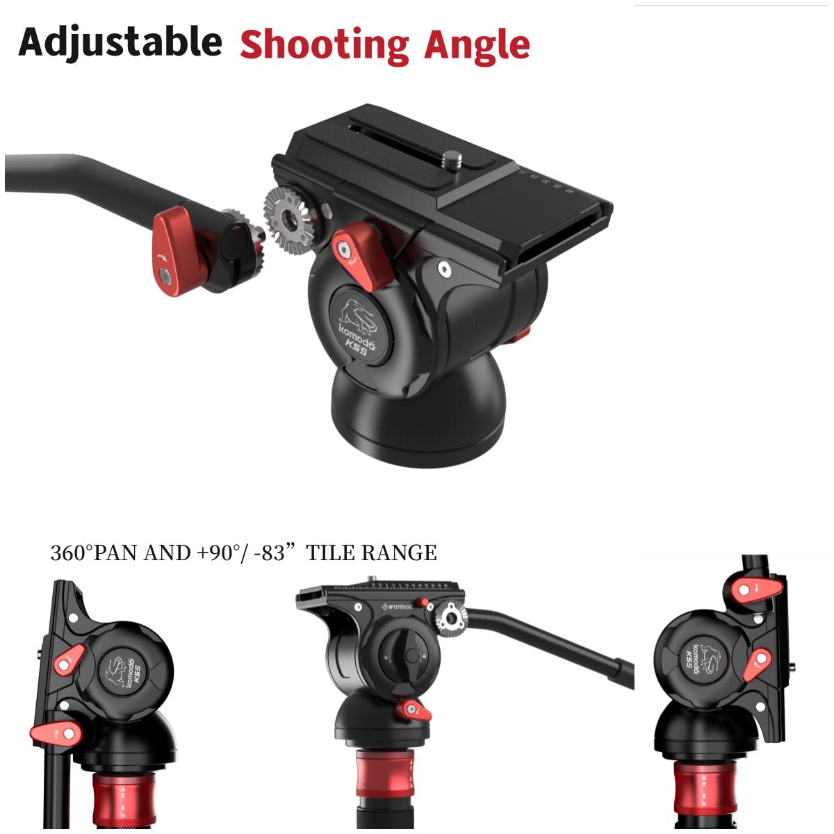 Ifootage Komodo K5S Video Fluid Head,Cameras Tripod Fluid Head With Quick Release Plate, For Professional Photography, Content C