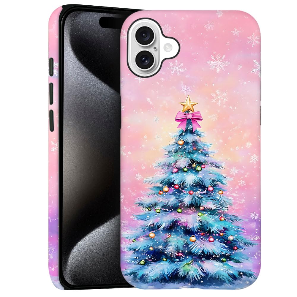DJSOK Compatible with iPhone 16 Plus,Frosted PC Anti-Scratch Shockproof Case - Christmas Tree Pink