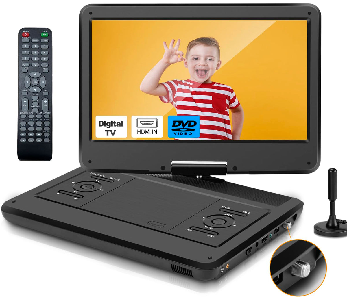 Feihe 16.5'' Inch Portable Tv/Dvd Player Combo With 14'' Hd Swivel Led Screen And Digital Tuner,Hdmi Input, Built In Battery, Du