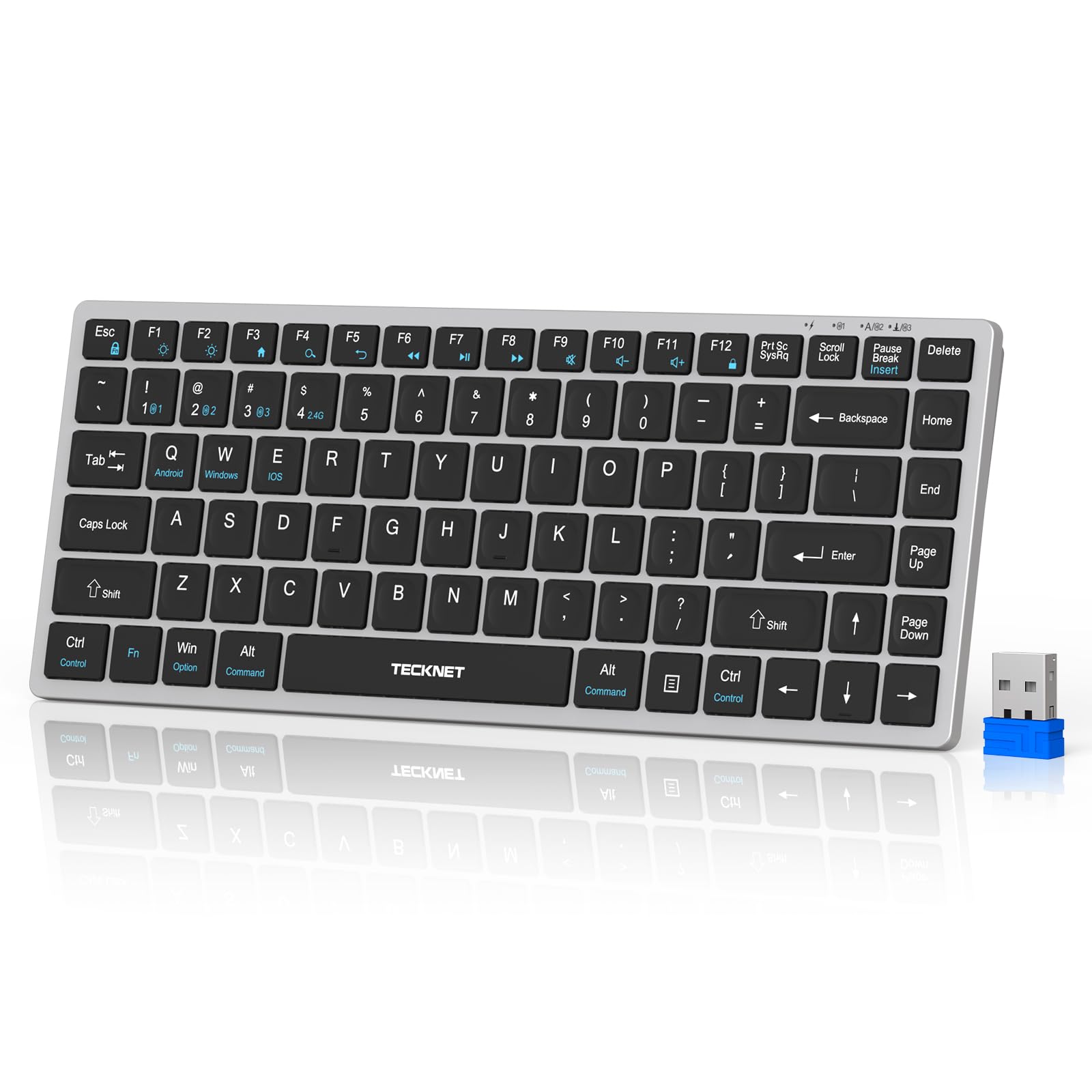 TECKNET Bluetooth Keyboard Rechargeable, 4Device (2.4G+3BT) Small Keyboard