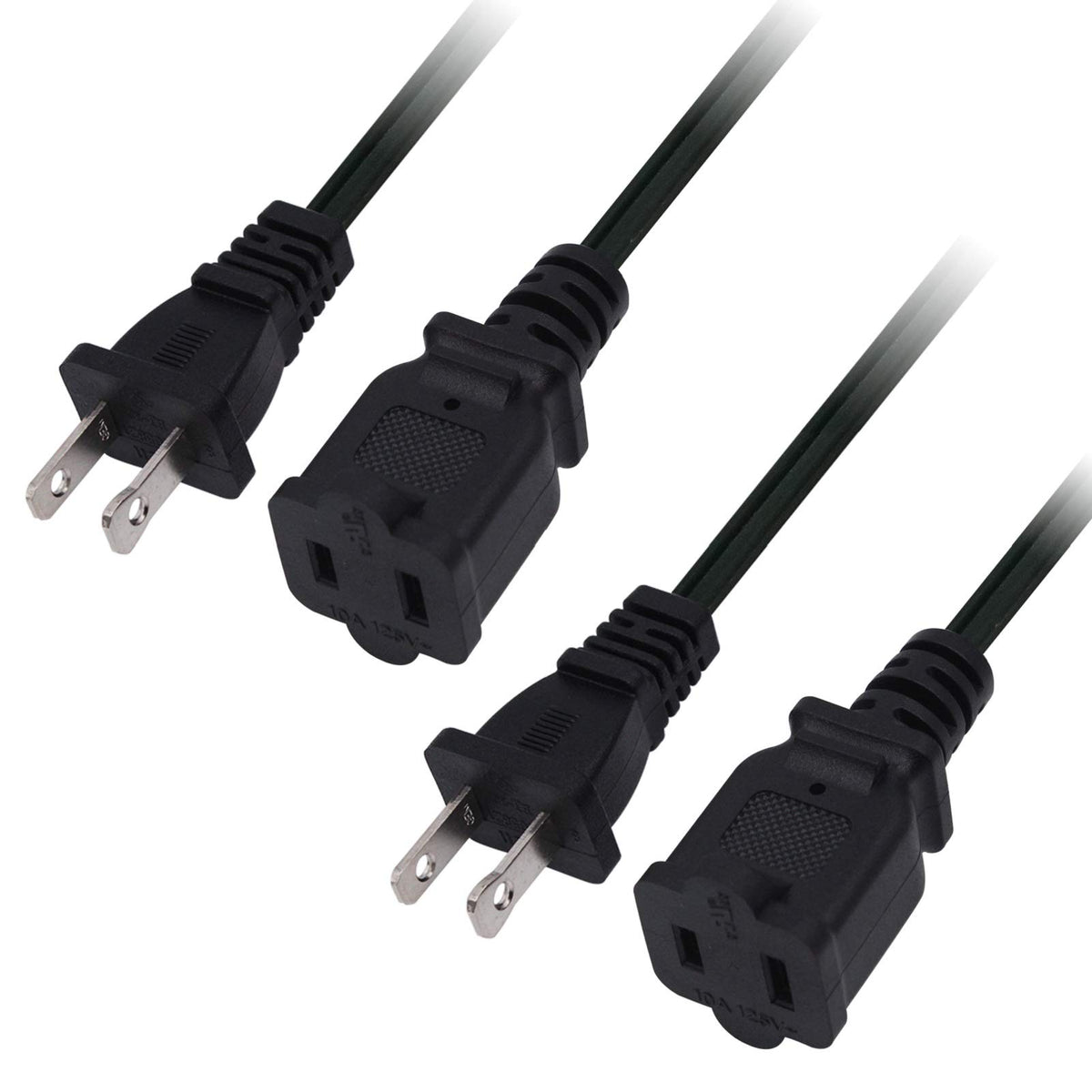 2 Pack 2 Prong Extension Power Cord 10Ft,Us Malefemale Power Cable For Nema 5 15P To Nema 5 15R(10Ft) Black A