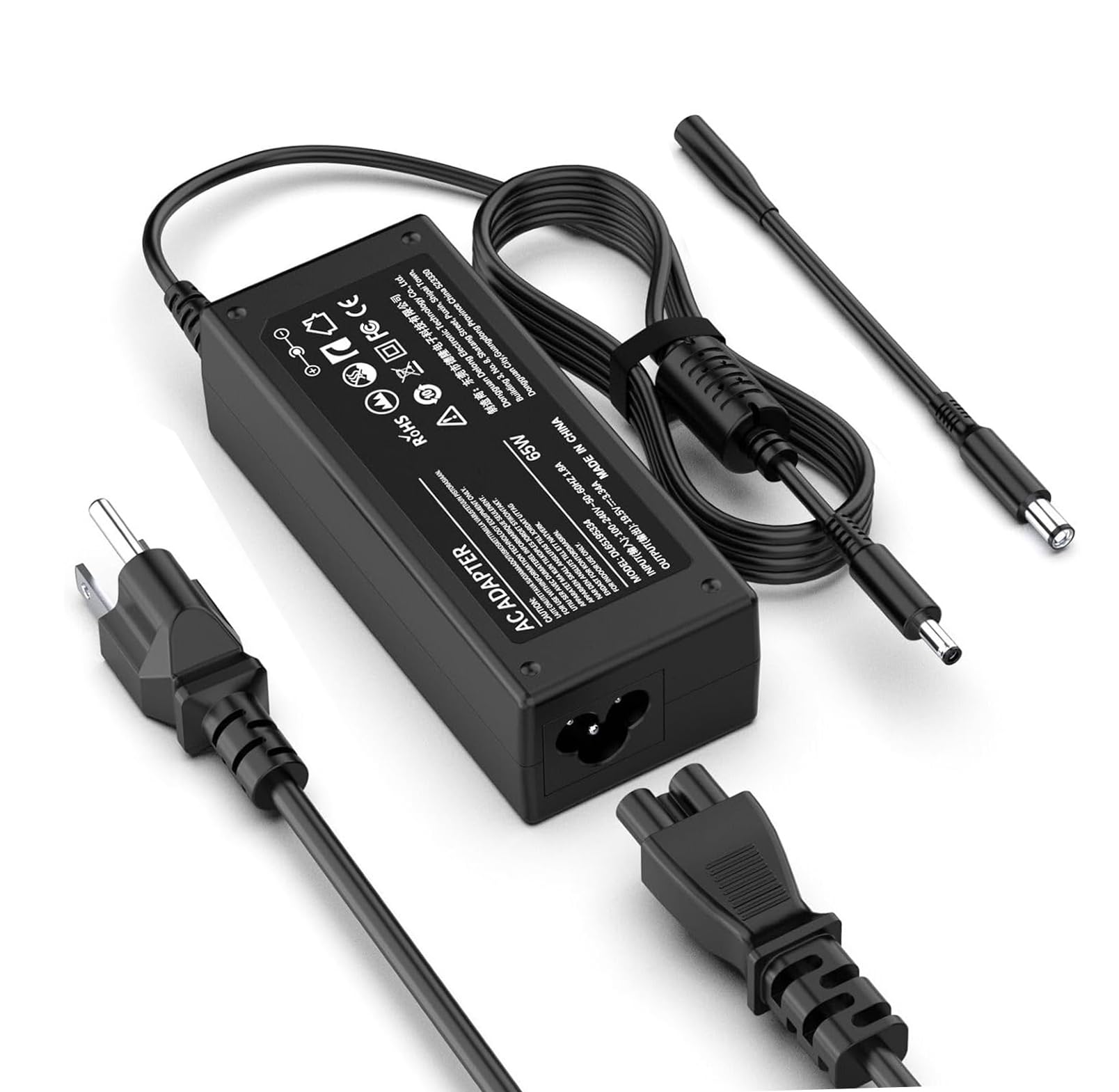 65W Laptop Charger For Dell Inspiron 13 14 15 16 17 3000 5000 7000 Series; Latitude 3310 3420 3540; Vostro 3425 3520 5630 Power Supply Cord For Dell Laptops With Round Power Connector