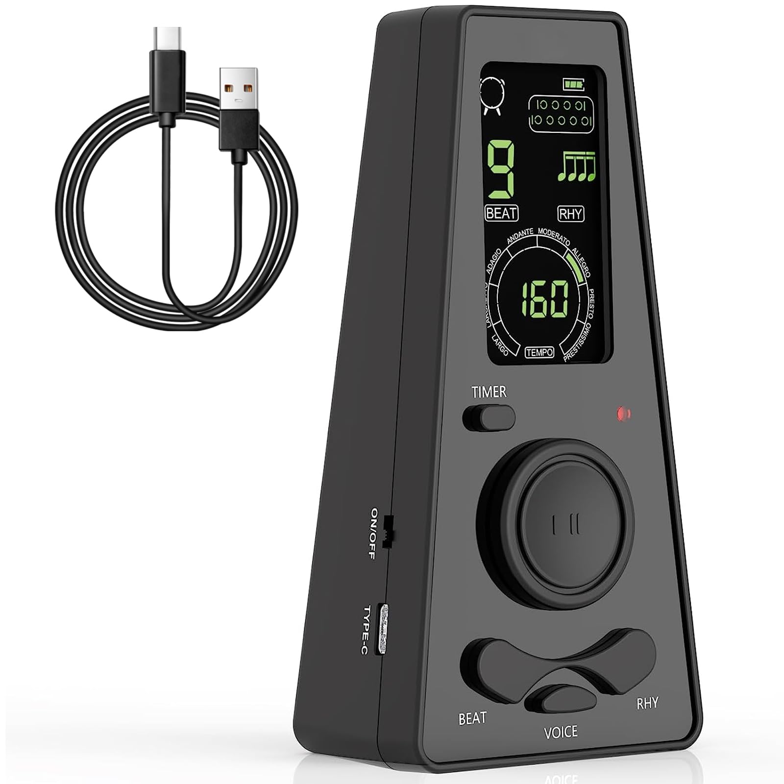Auphy Digital Metronome For Piano Guitar Drum Violin With Timer Vocal Headphone Jack (Black)