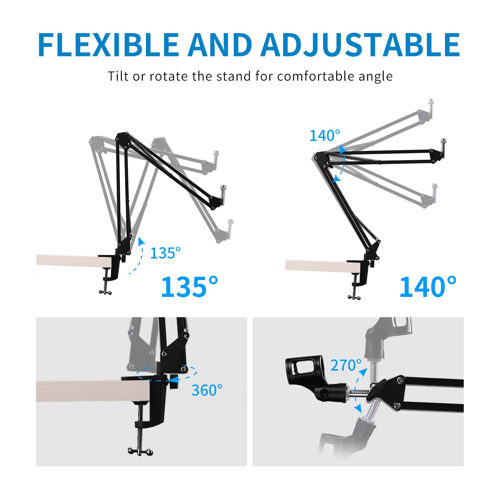 Feelworld Ams1 Microphone Boom Arm, Adjustable Mic Arm Stand With 3/8    To 5/8    Screw, Compatible With Pm1 And Other Mics For
