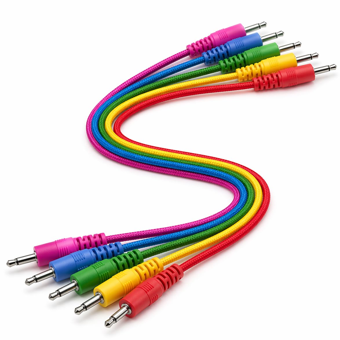 SNANSHI Eurorack Patch Cables 24 Inch 5Pack - Premium Braided 3.5mm TS to 3.5mm TS - Soft Nylon Woven, Tangle-Free, Slim Barrels