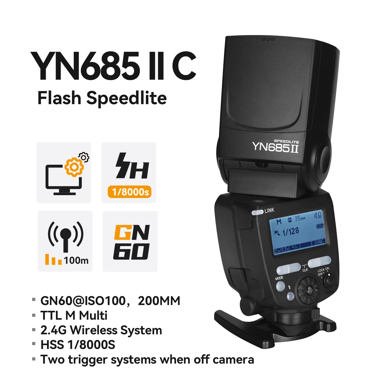 Yongnuo Yn685Ii Yn685 Ii Flash Speedlite, Gn60 Ettl Hss + 2.4G Wireless Trigger System, Master Slave For Canon 5Diii 6Dii 800D 7