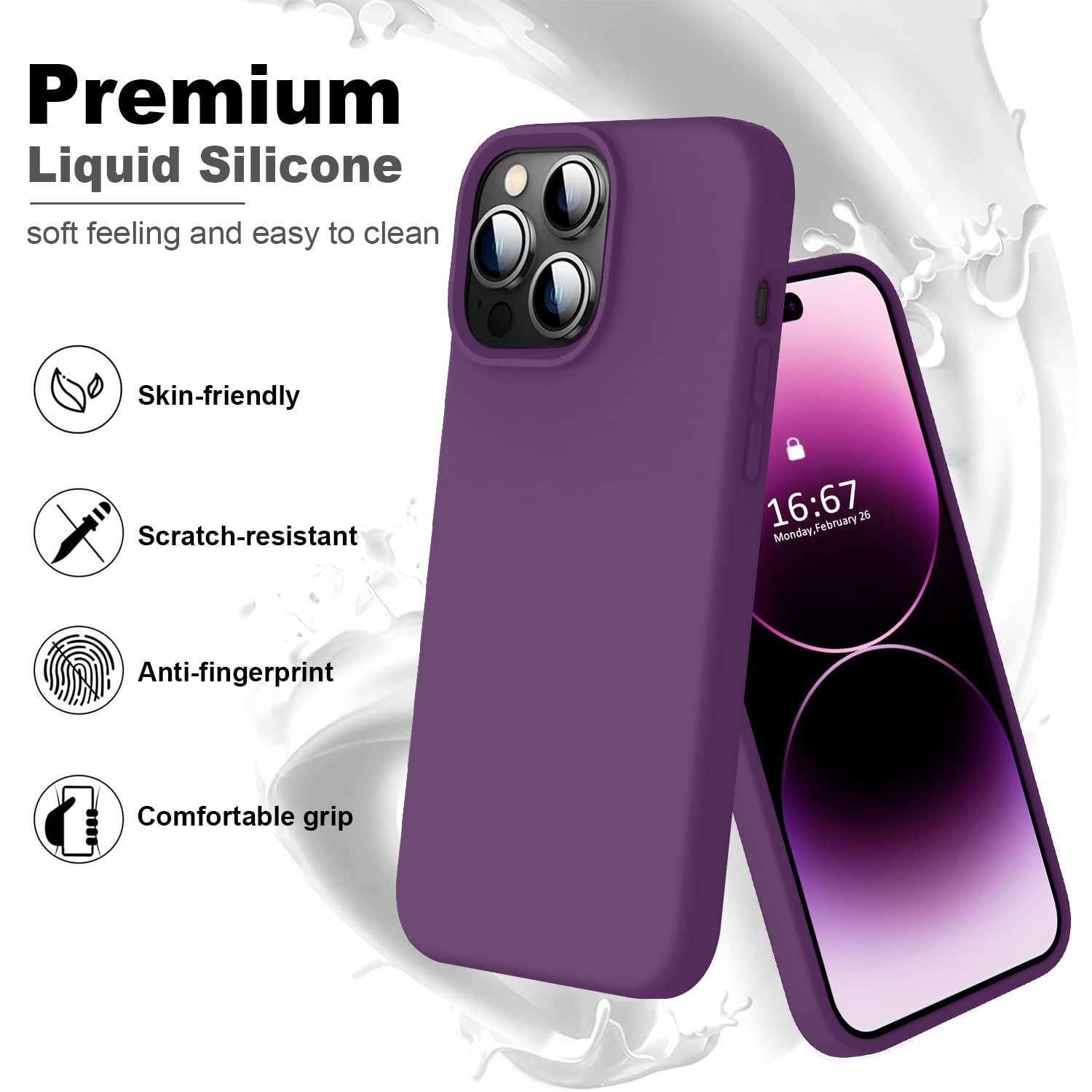 Love 3000 Compatible With Iphone 14 Pro Case With Screen Protector, Slim Premium Liquid Silicone Phone Case For Iphone 14 Pro, [