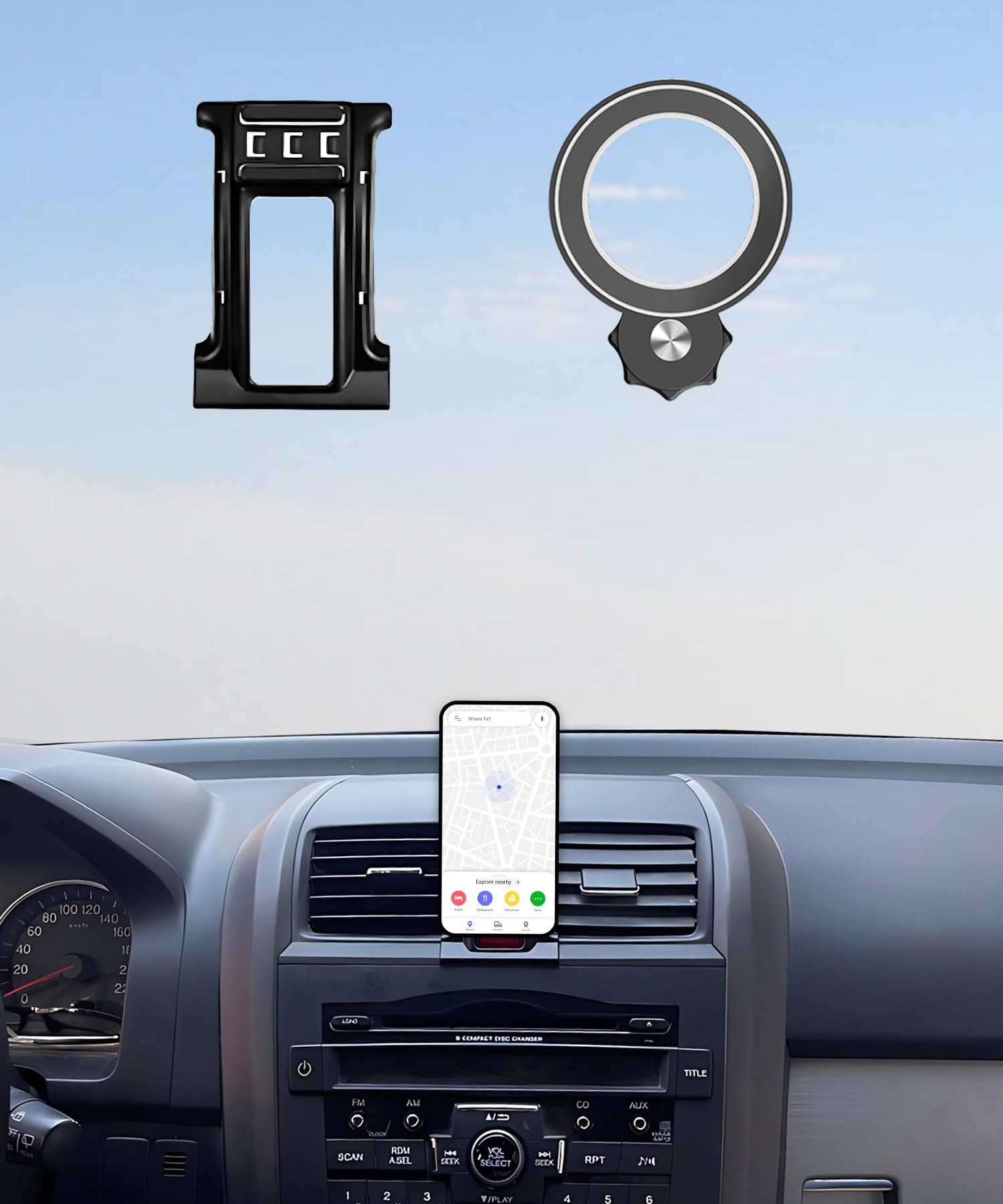 AbeeyGeomarn Car Phone Holder for Honda CR-V 2007-2011 CRV Accessories Compatible with MagSafe Hands-Free 360 Degree Rotation Ad