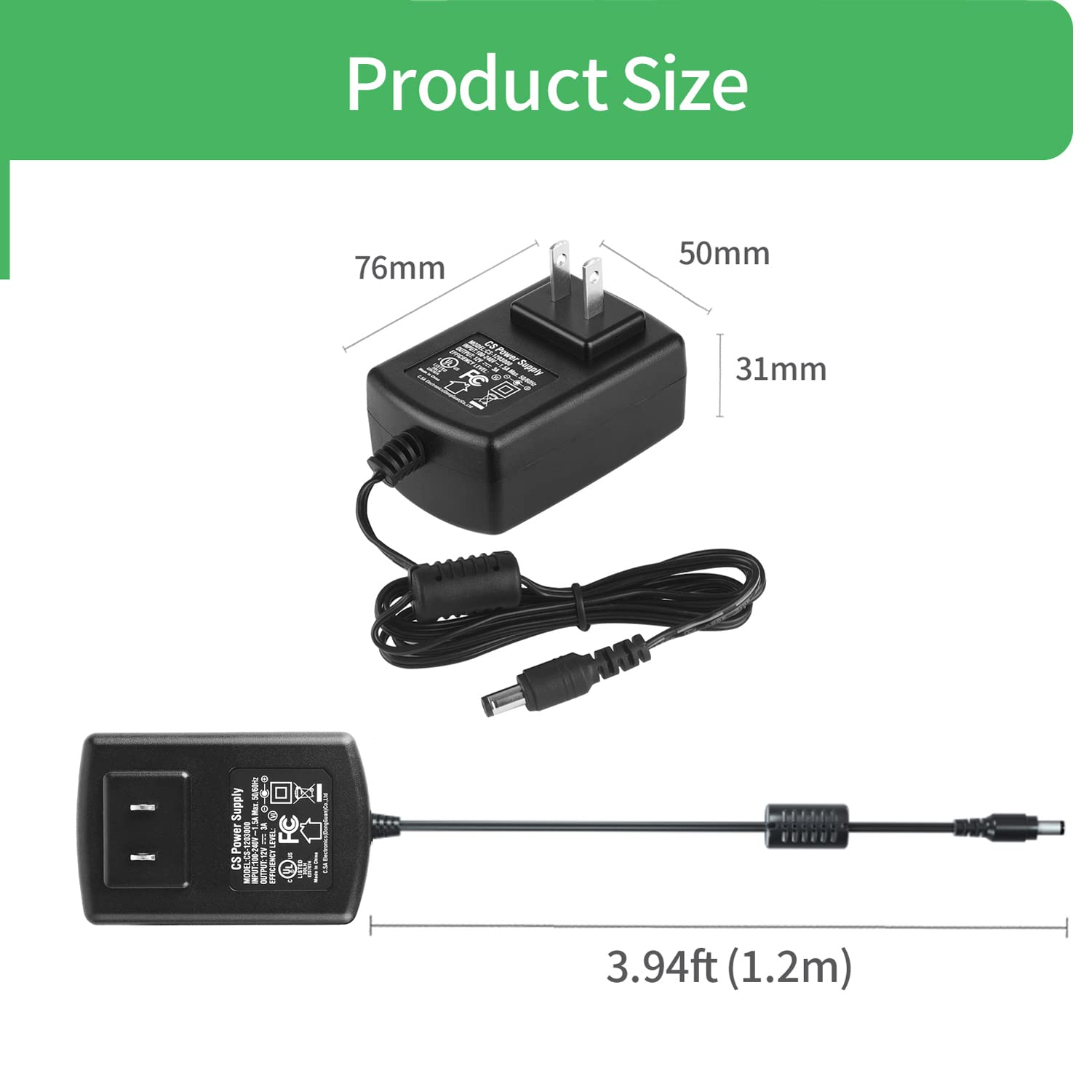 [Ul Certified] Ac To Dc 12V 3A Power Supply Adapter For Cctv Cameras Dvr Nvr 5.5Mm X 2.1Mm Ul Listed Fcc