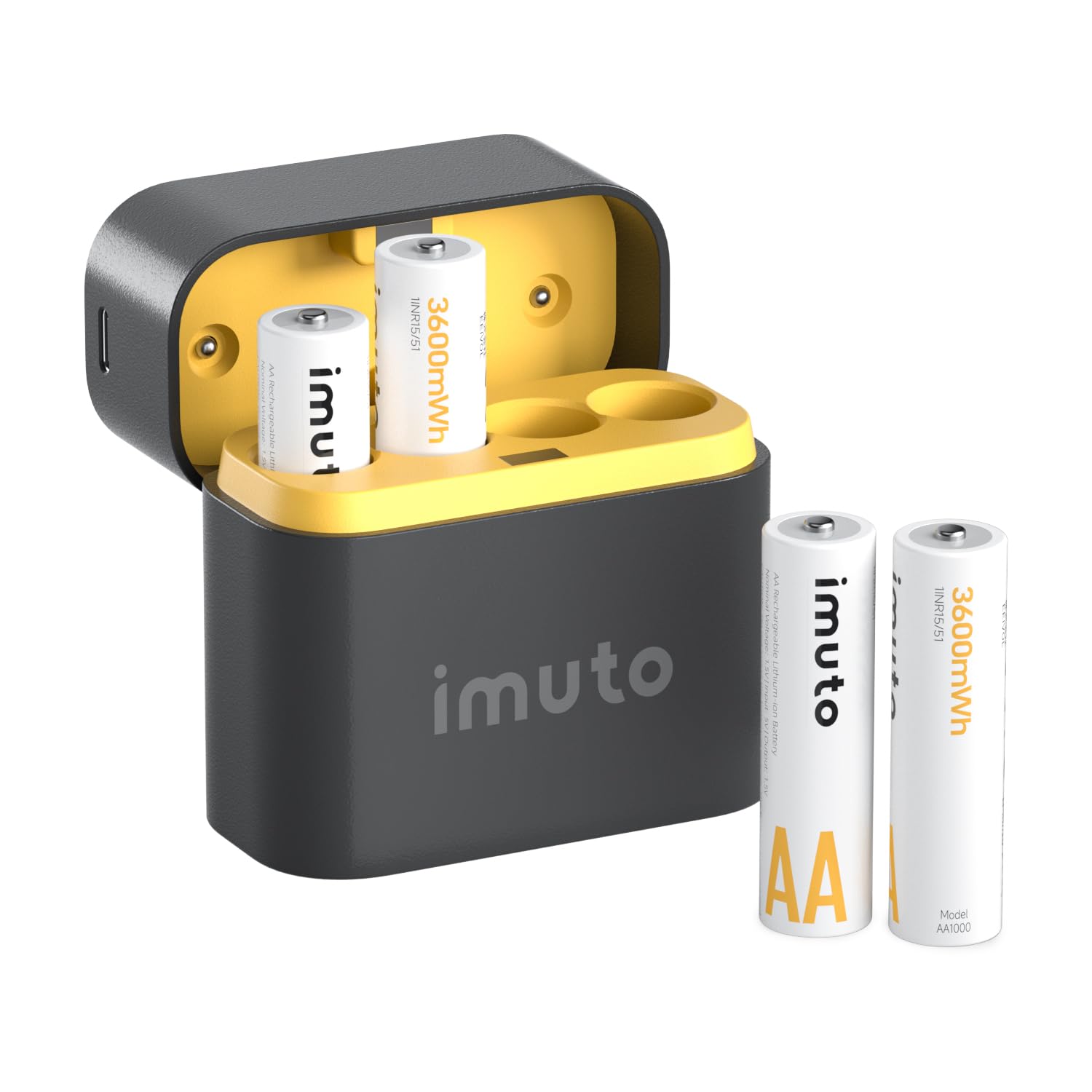 imuto Rechargeable aa Batteries with Charger, 3600mWh aa Lithium Batteries 4 Pack, 4 Slot Storage Box Style Lithium Battery Char