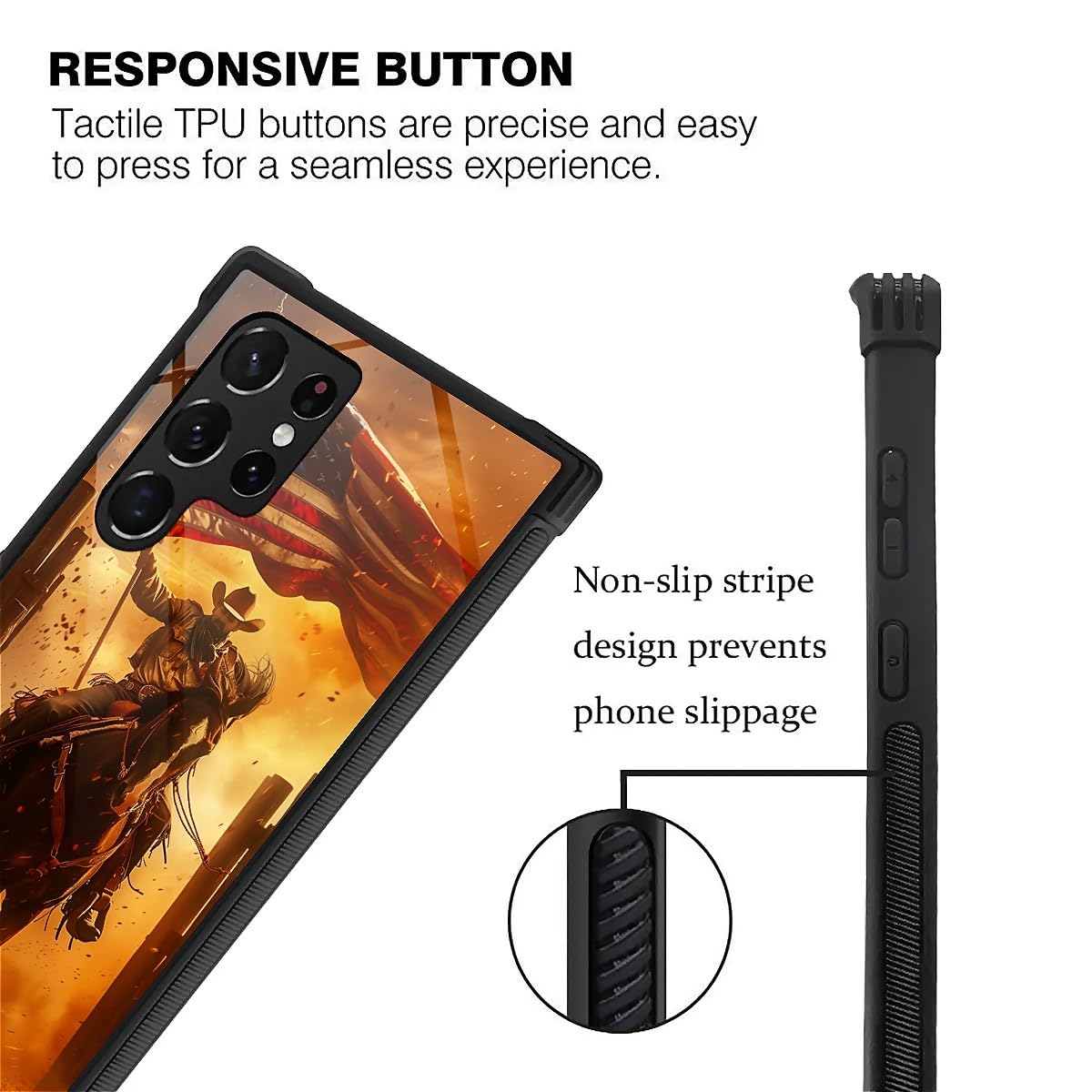 Carloca Compatible With Samsung Galaxy S22 Ultra Case, Horse American Flag Cowboy Pattern For Girl Ultra Protection Shockproof S