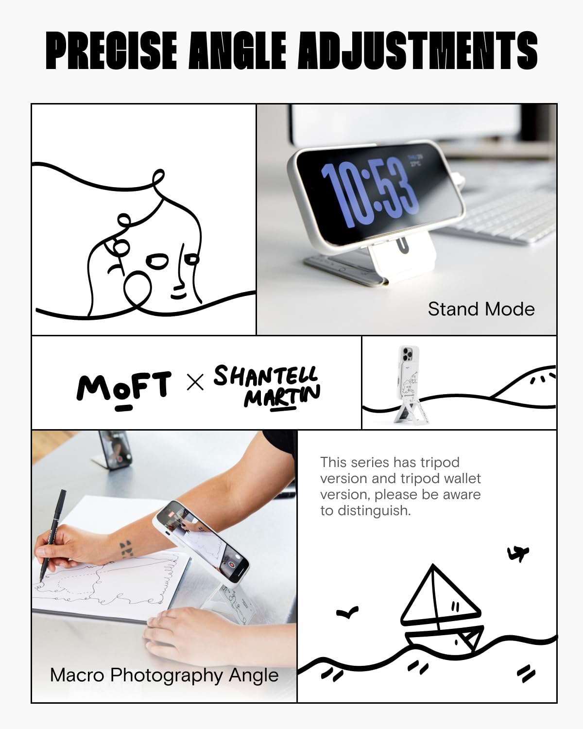 Moft X Shantell Martin Phone Tripod Stand Selfie Stick For Iphone, Multi-Angles Iphone Stand, Lightweight & Portable Phone Holde