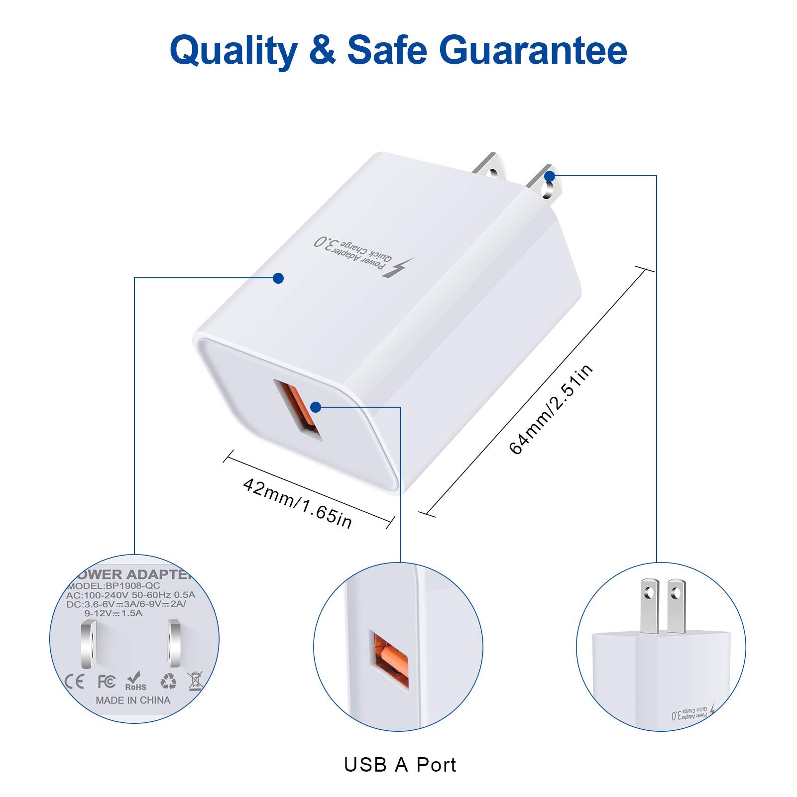 Qc 3.0 Fast Wall Charger Cube Car Charger Fast Charging For Lg K51 K92 K62 K52 K41 K71 Q70 G8 G7 V50S V30 V40 V60 Thinq G6 G5,Lg