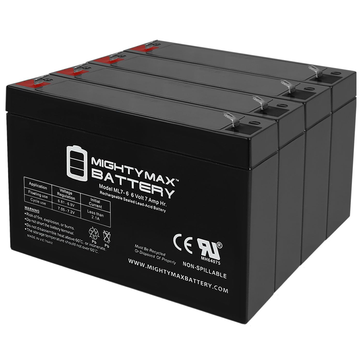 Mighty Max Battery ML7-6 6V 7AH SLA Battery F1 Terminal - Pack of 4