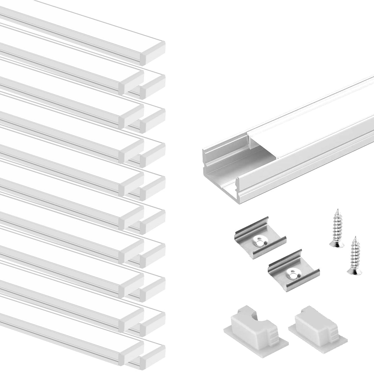 Vst 20Pack 1Ft Led Channel, U Shape Led Diffuser Channel, Led Aluminum Channel System With Milky Cover, End Caps And Mounting Cl