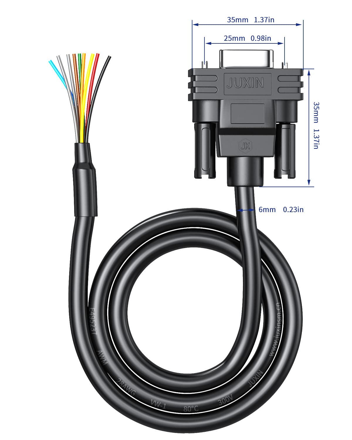 Juxinice Db9 Female Connector To Bare Wire End, D-Sub 9 Pin Rs232 Serial Extension Cable Double Shielde,Db9 To 9-Core Wires 3Ft