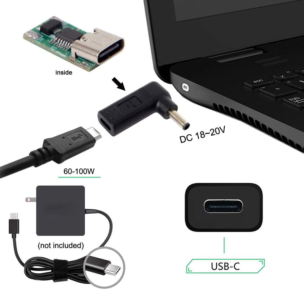 Chenyang 90 Degree Angled Usb 3.1 Type C Usb-C To Dc 4.5Mmx3.0Mm Adapter Emulator Trigger