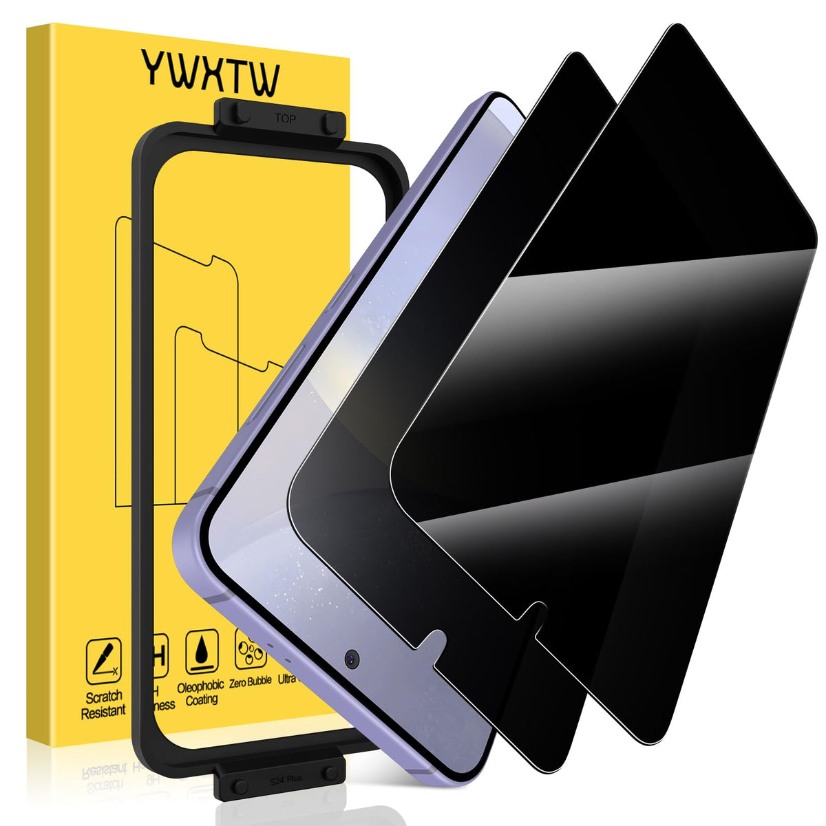 Ywxtw Ez Unlock For Samsung Galaxy S24 Plus Privacy Screen Protector, [0.1S Ultrasonic Fingerprint Support] [Not Glass] 25 Anti 