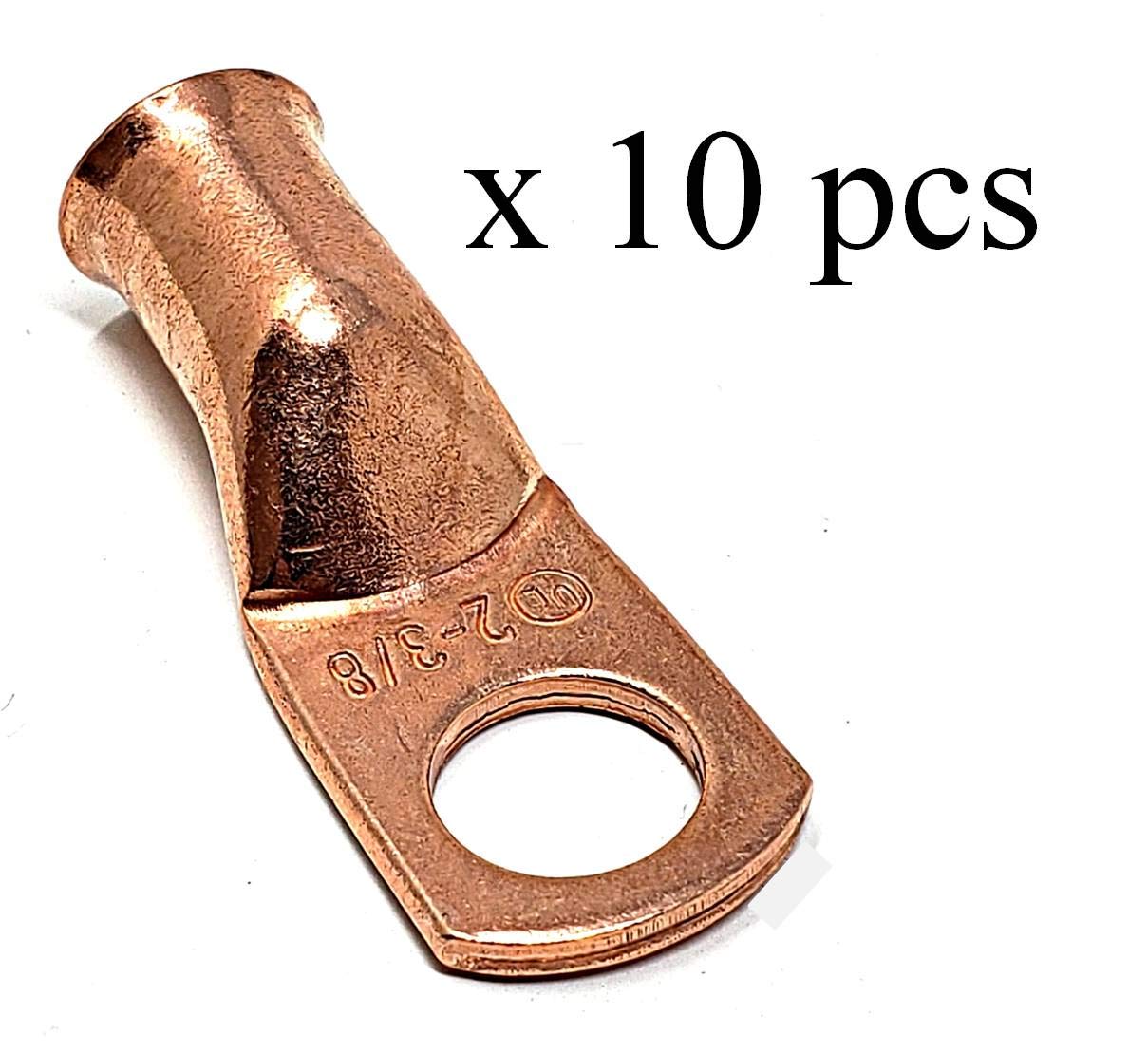 10 Pcs Wni 2 Gauge X 3/8 Pure Copper Battery Welding Cable Lug Connector Ring Terminals