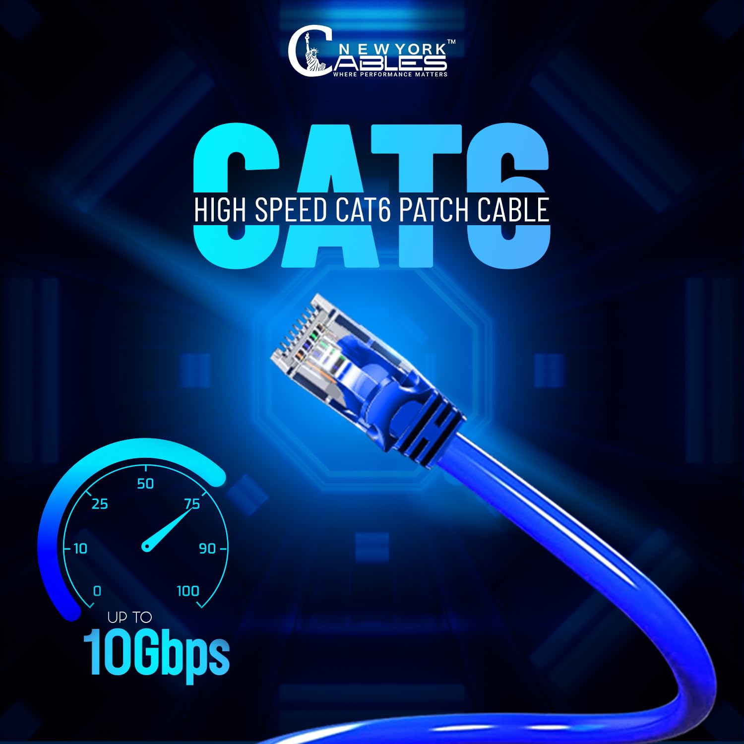 Newyork Cables Cat6 Ethernet Patch Cable 5Ft (10 Pack), Snagless Cat6 Patch Cables For Data Centers, 10Gbps, 550Mhz Ethernet Cord, Bare Copper Network Patch Cables For Home And Enterprise  Blue