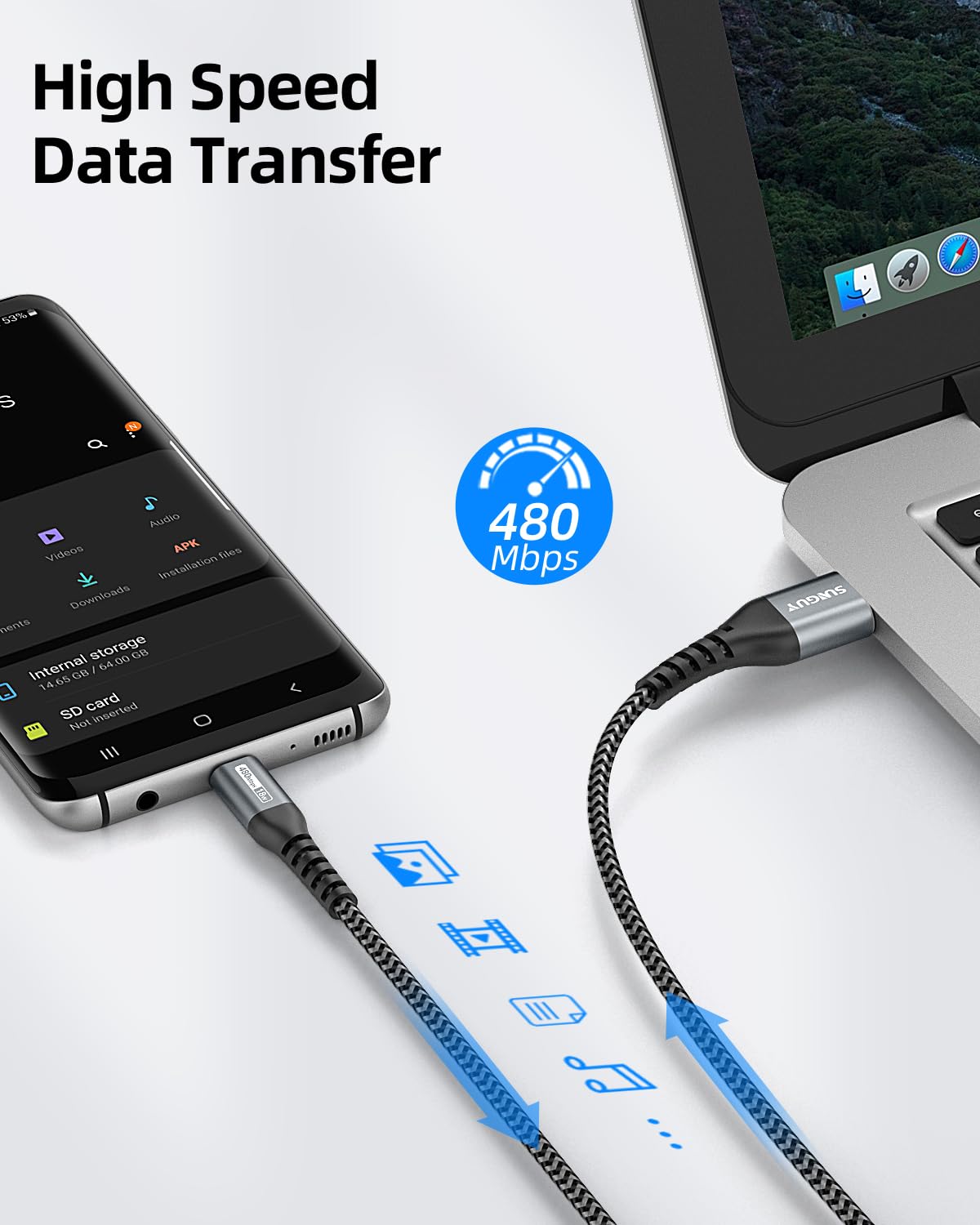 Sunguy 6 Inch Short Usb C Cable [3Pack], 0.5Ft Usb A To Usb C Cable 3A Fast Charging Cable Data Transfer Braided Compatible With