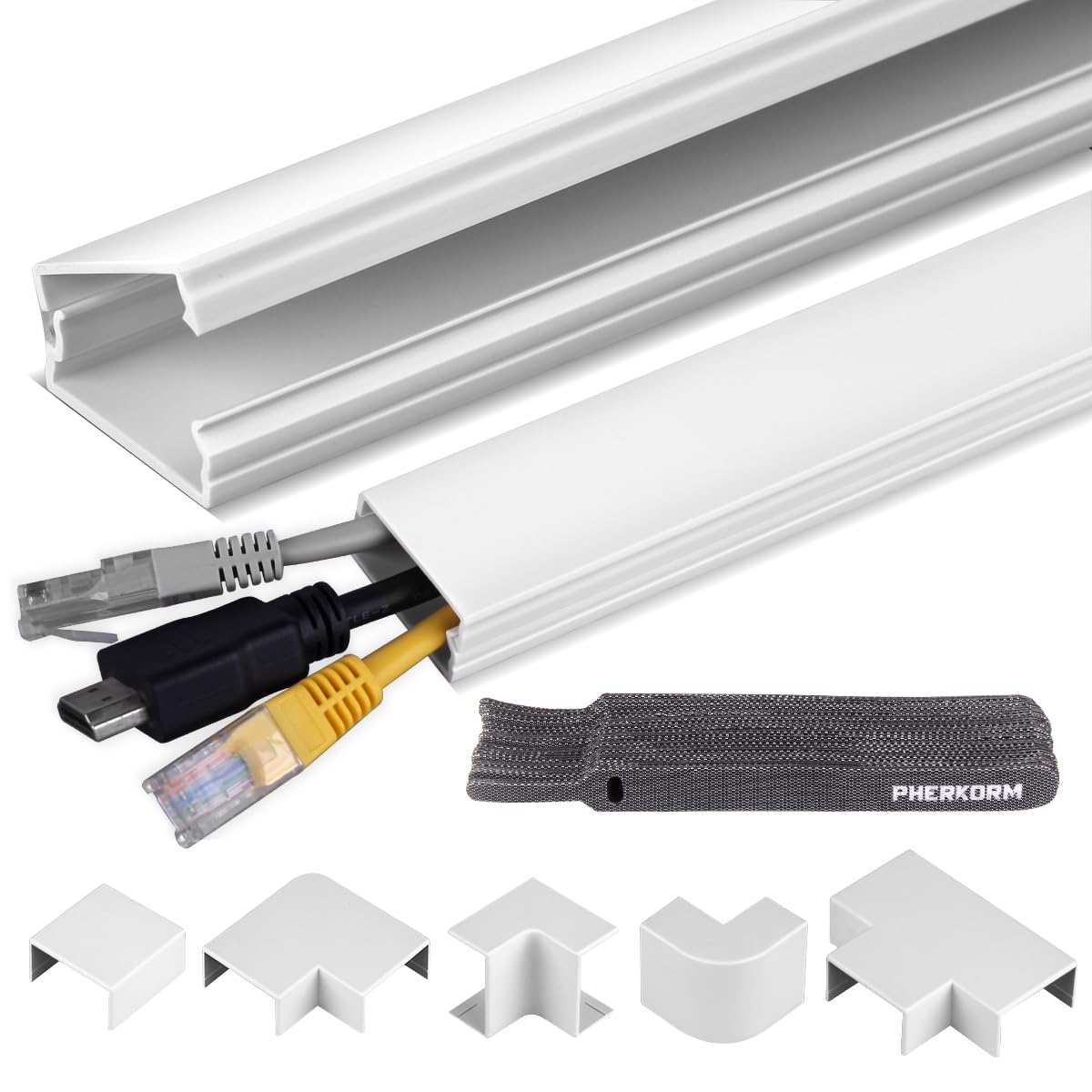 189In Cable Raceways,Pherkorm Flip Top Cable Management Kit, Cable Cord Hider For Tv On Wall, Cable Cover Concealer For Computer