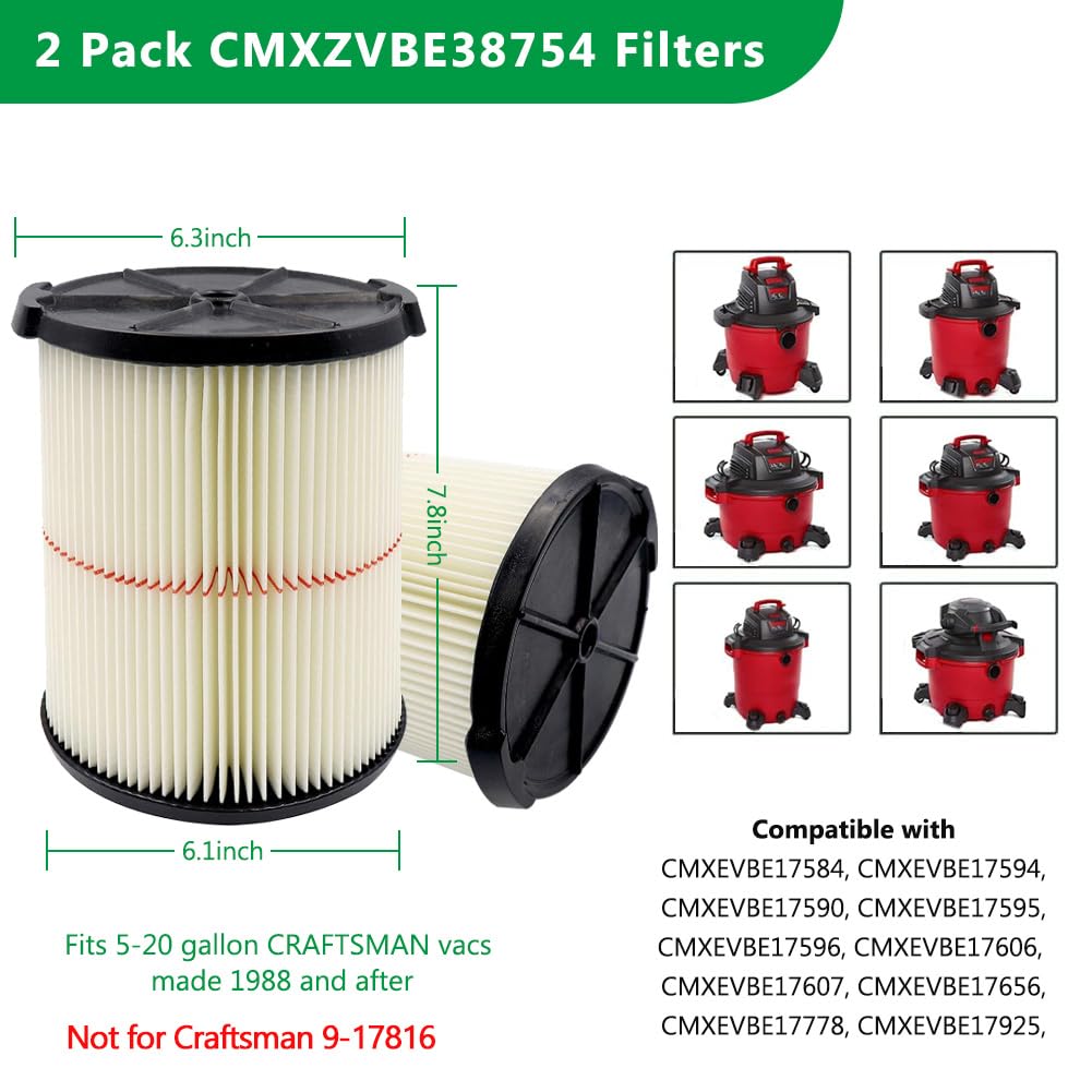 Replacement Vacuum Filter For Craftsman Cmxzvbe38754 2Pcs Red Stripe General Purpose Vac Filter For Craftsman 5 To 20 Gallon Sho