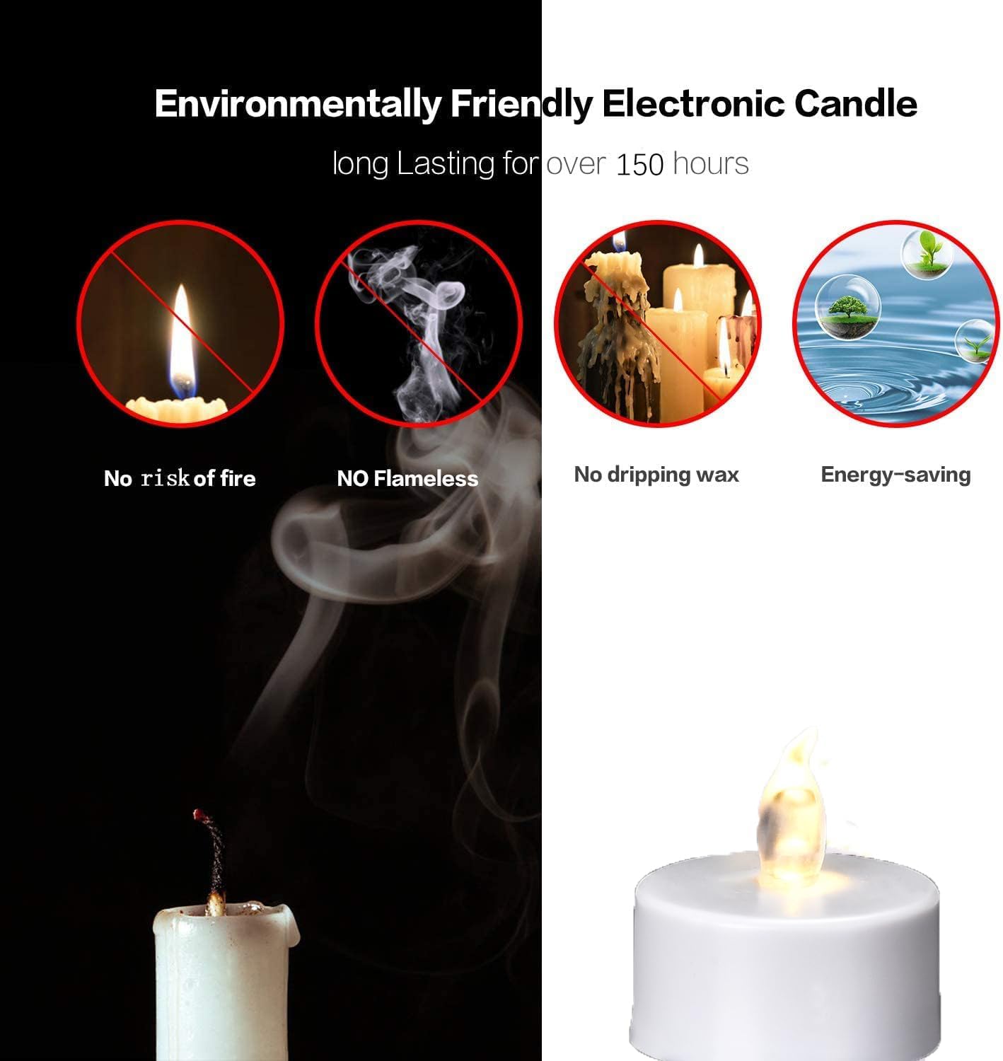 Led Tea Lights Flameless Candles: Battery Operated Bulk 50 Pack Realistic And Bright Flickering Long Lasting 200 Hours Electric