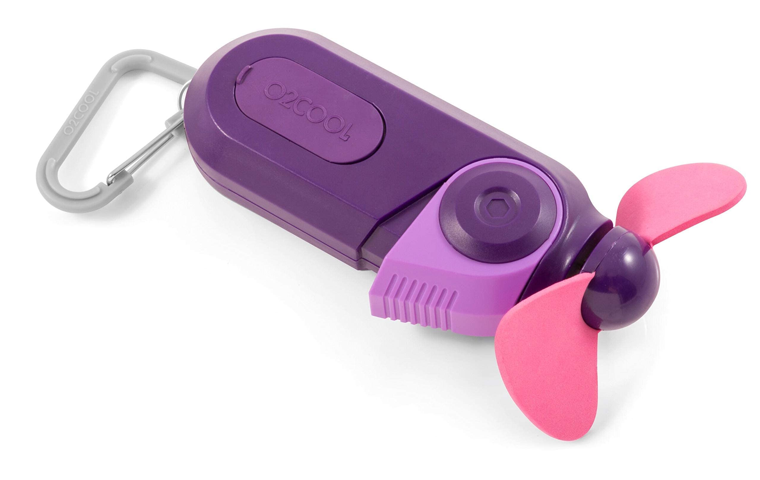 O2Cool Sport Misting Fan   Portable Pocket Size Battery Powered Cooling Fan With Carabiner Clip (Purple) 2 Pack