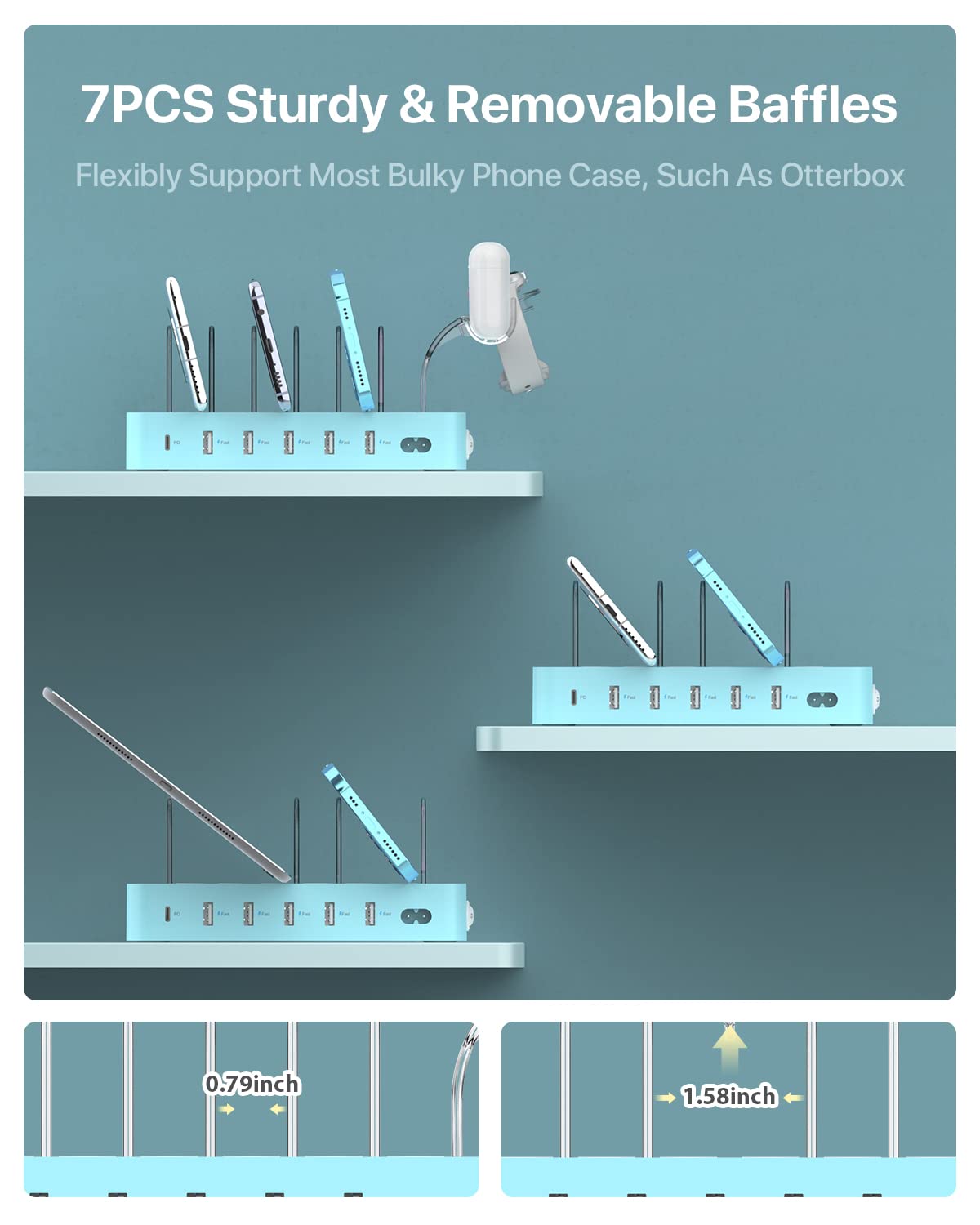 Soopii 60W 6 Port Pd Charging Station For Multiple Devices, 20W Pd Usb C Fast Charging For Lphone 14/13/12,6 Short Cables Includ