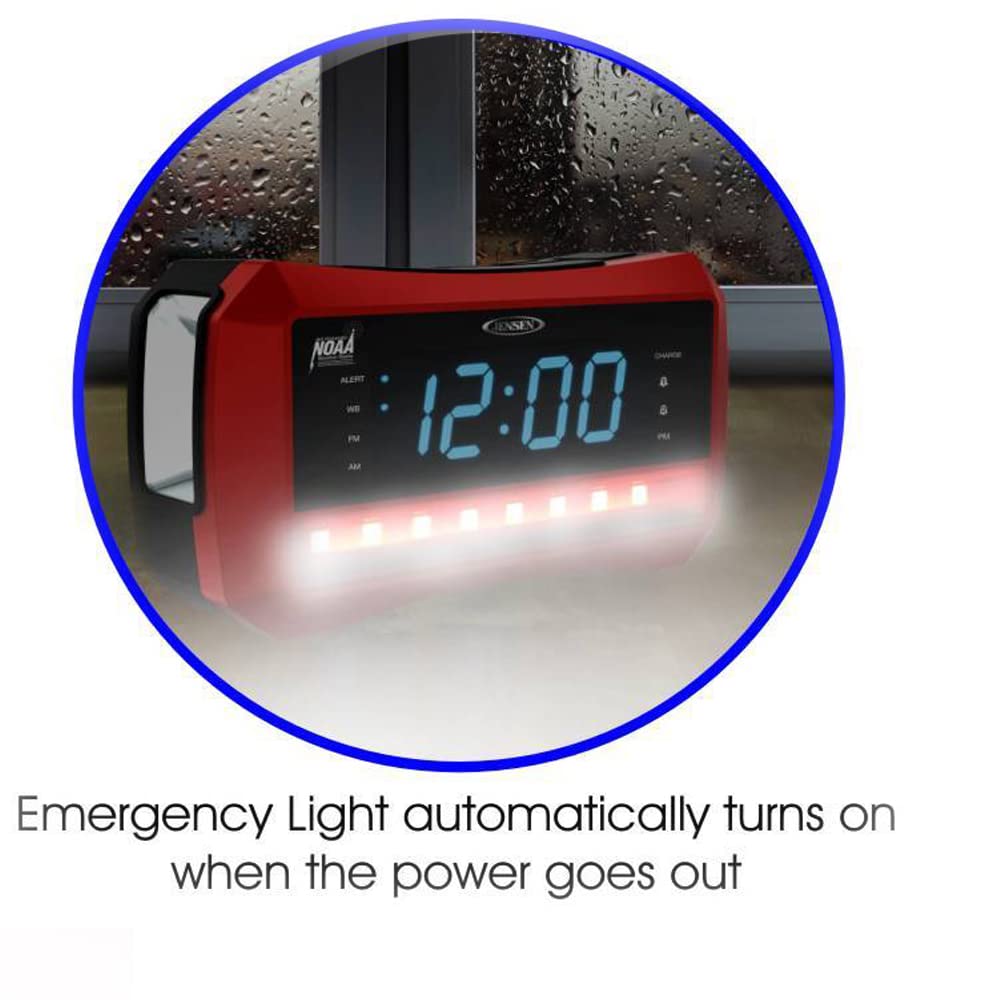 Jensen Digital Am/Fm Weather Band Alarm Clock Radio With Noaa Weather Alert, Emergency Light And Built In Flashlight