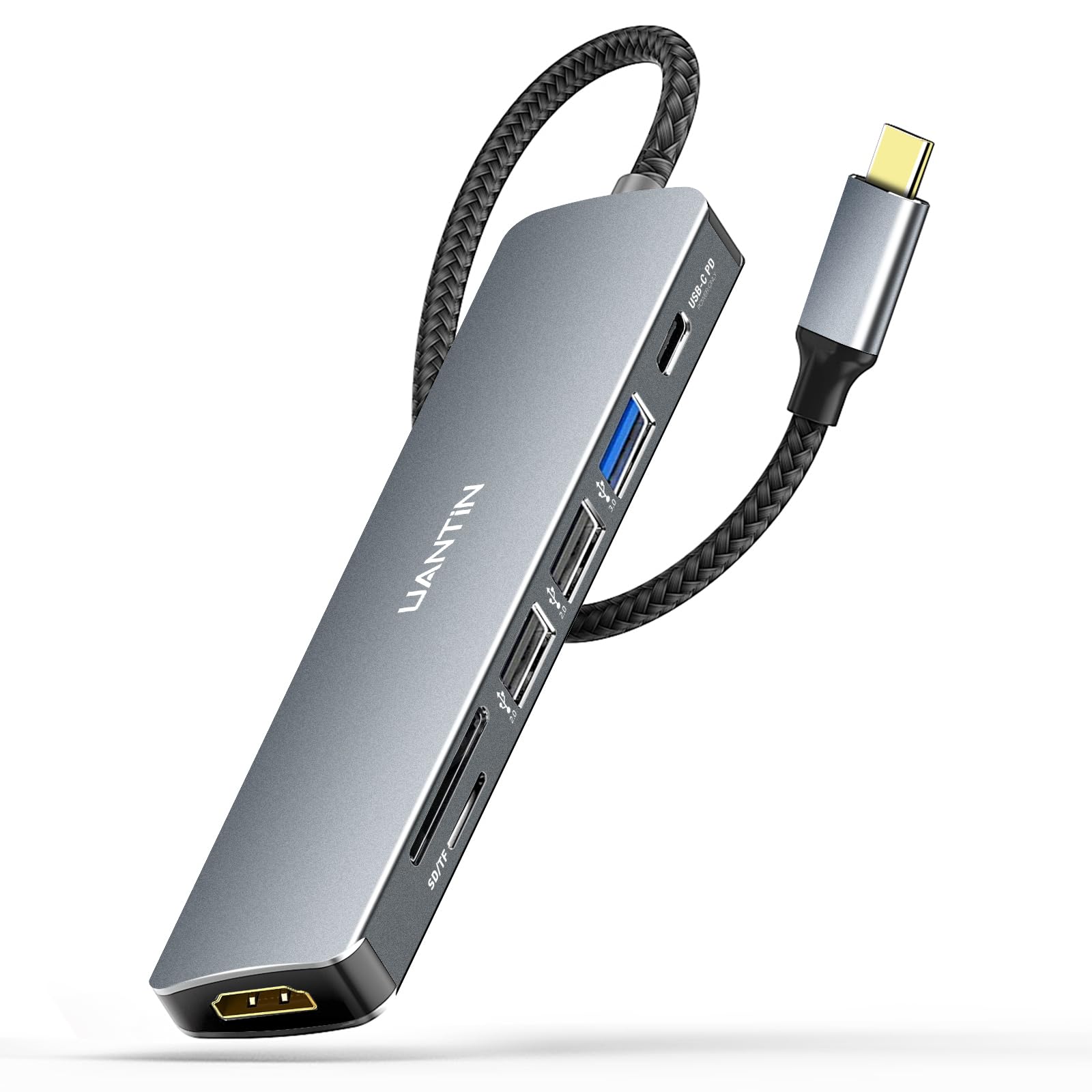 Uantin Usb C Hub 7 In 1 Multiport Adapter With 4K Hdmi Dongle, 100W Pd, Sd/Tf Card Reader, 3 Usb A, Usbc Docking Station For Mac